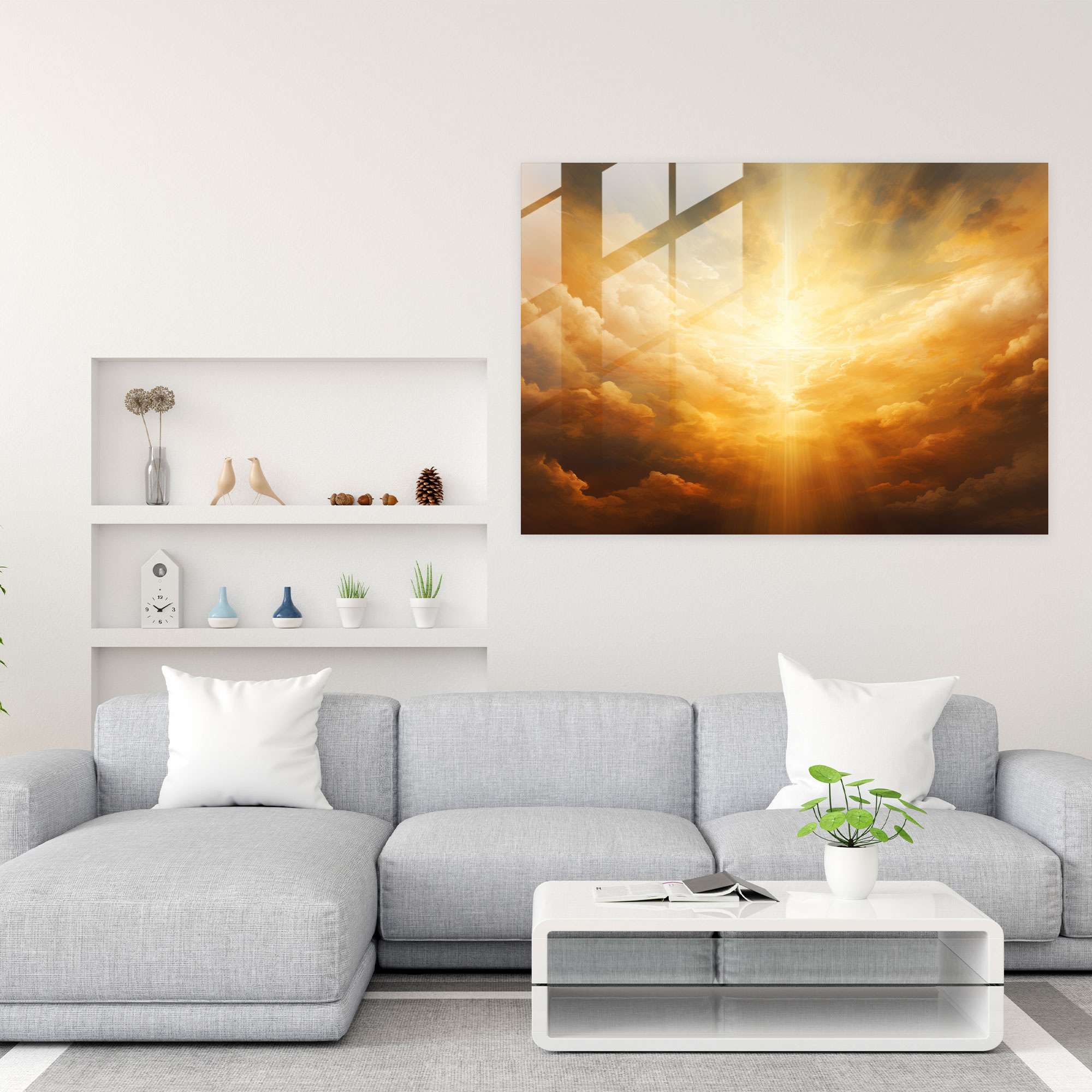 Abstract Glass Print - Sun Rays Breaking Through Clouds - Earth, Clouds, Glass Wall Art, Glass Print