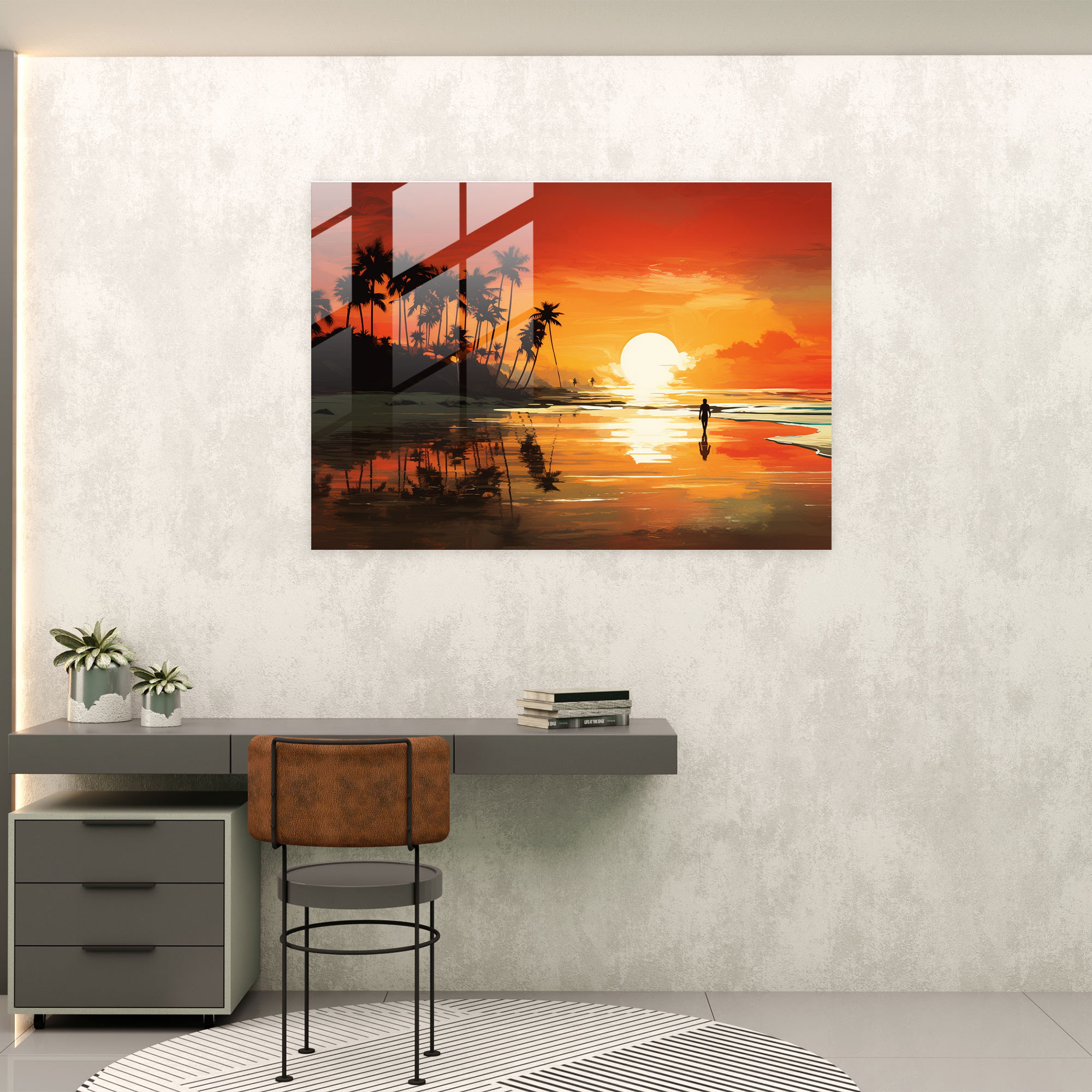 Contemporary Glass Print - Silhouette Of A Beach At Sunset - Earth, Beach, Contemporary, Glass Print