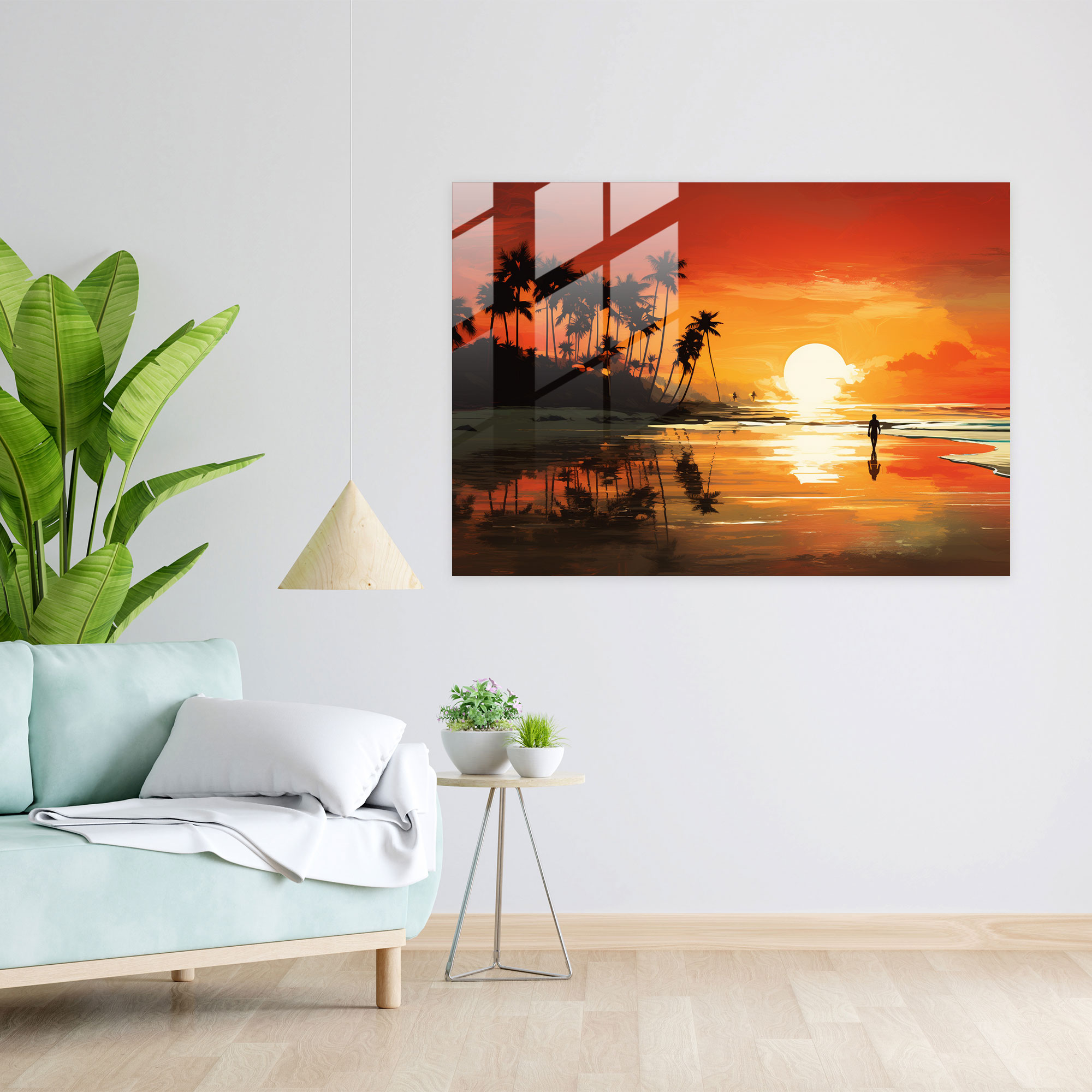 Contemporary Glass Print - Silhouette Of A Beach At Sunset - Earth, Beach, Contemporary, Glass Print