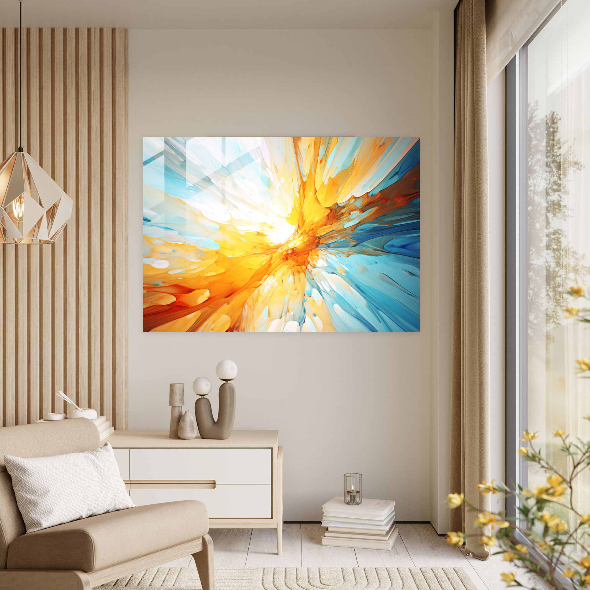 Abstract Glass Print - Burst Of Sun In Vibrant Hues - Earth, Modern Art, Sun, Home Decoration