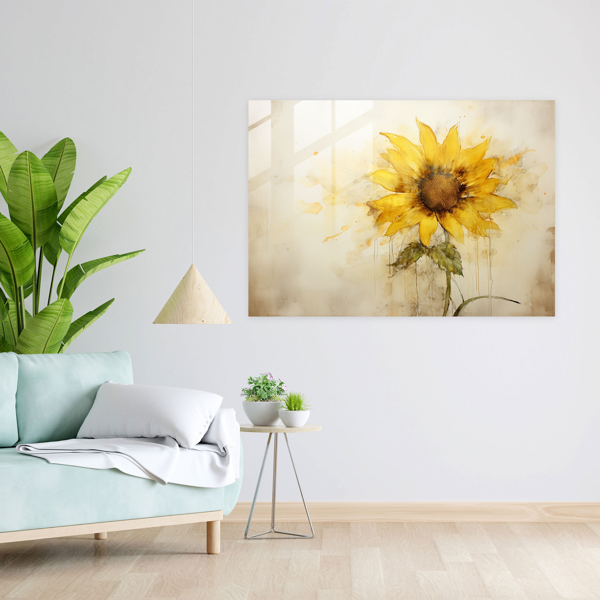 Artistic Glass Print - Hand-Painted Sunflower With Delicate Brushstrokes - Earth, Glass Wall Art, Sunflower, Delicate Brushstrokes