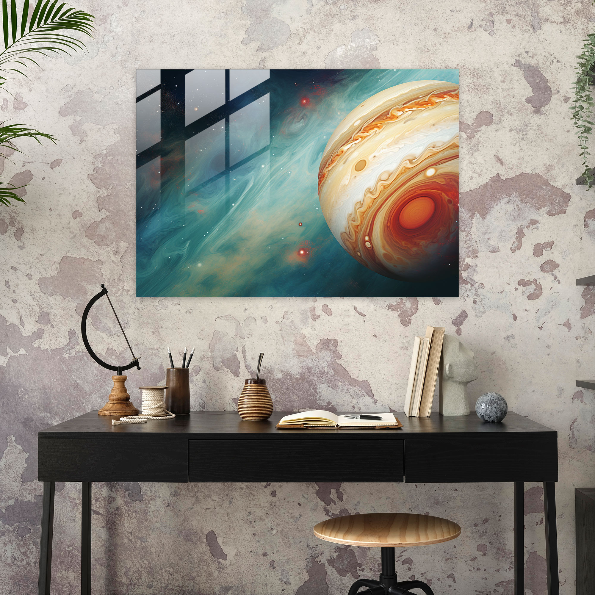 Jupiter Swirls Glass Print - Earth, Colorful Bands, Digital Illustration, Swirling Storms