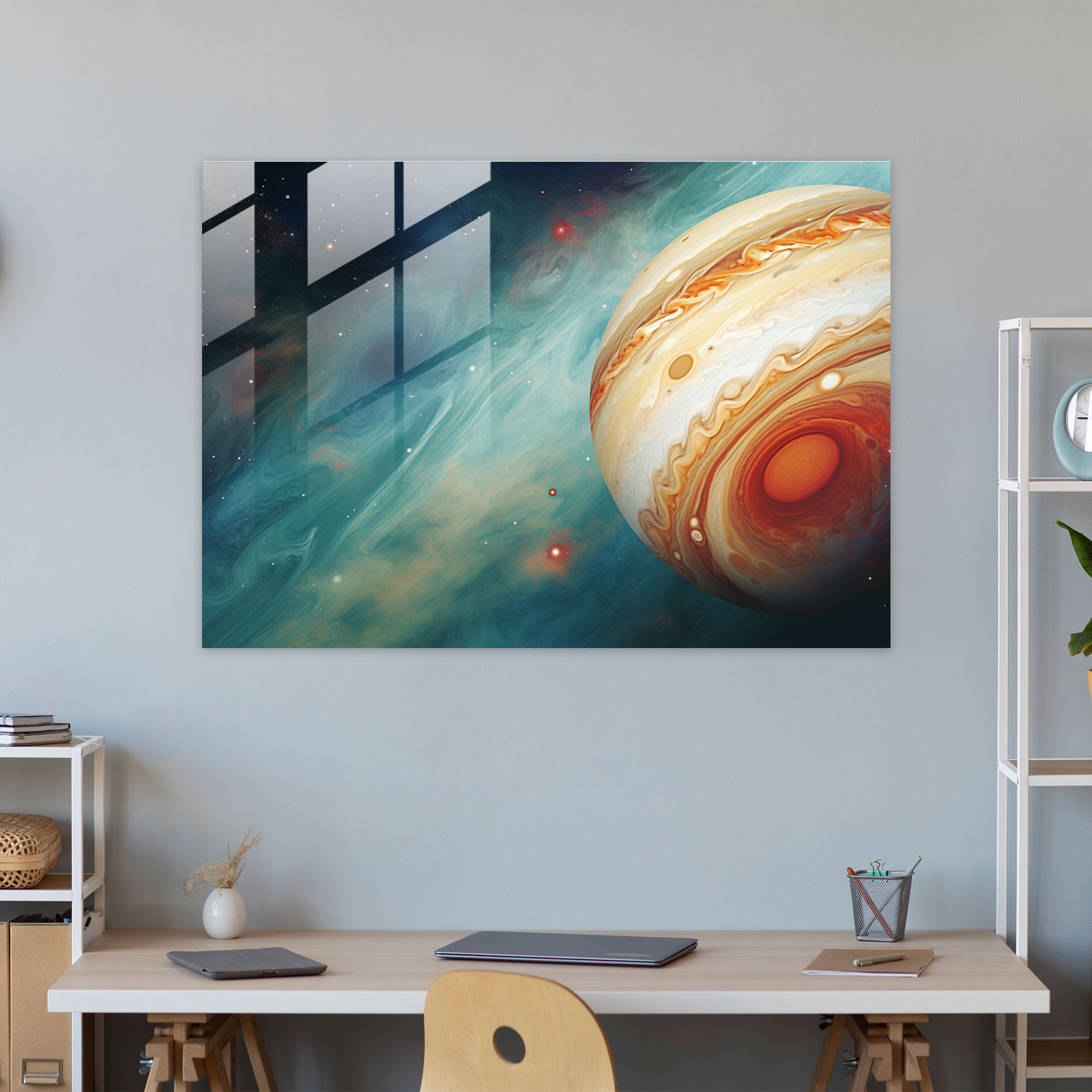 Jupiter Swirls Glass Print - Earth, Colorful Bands, Digital Illustration, Swirling Storms