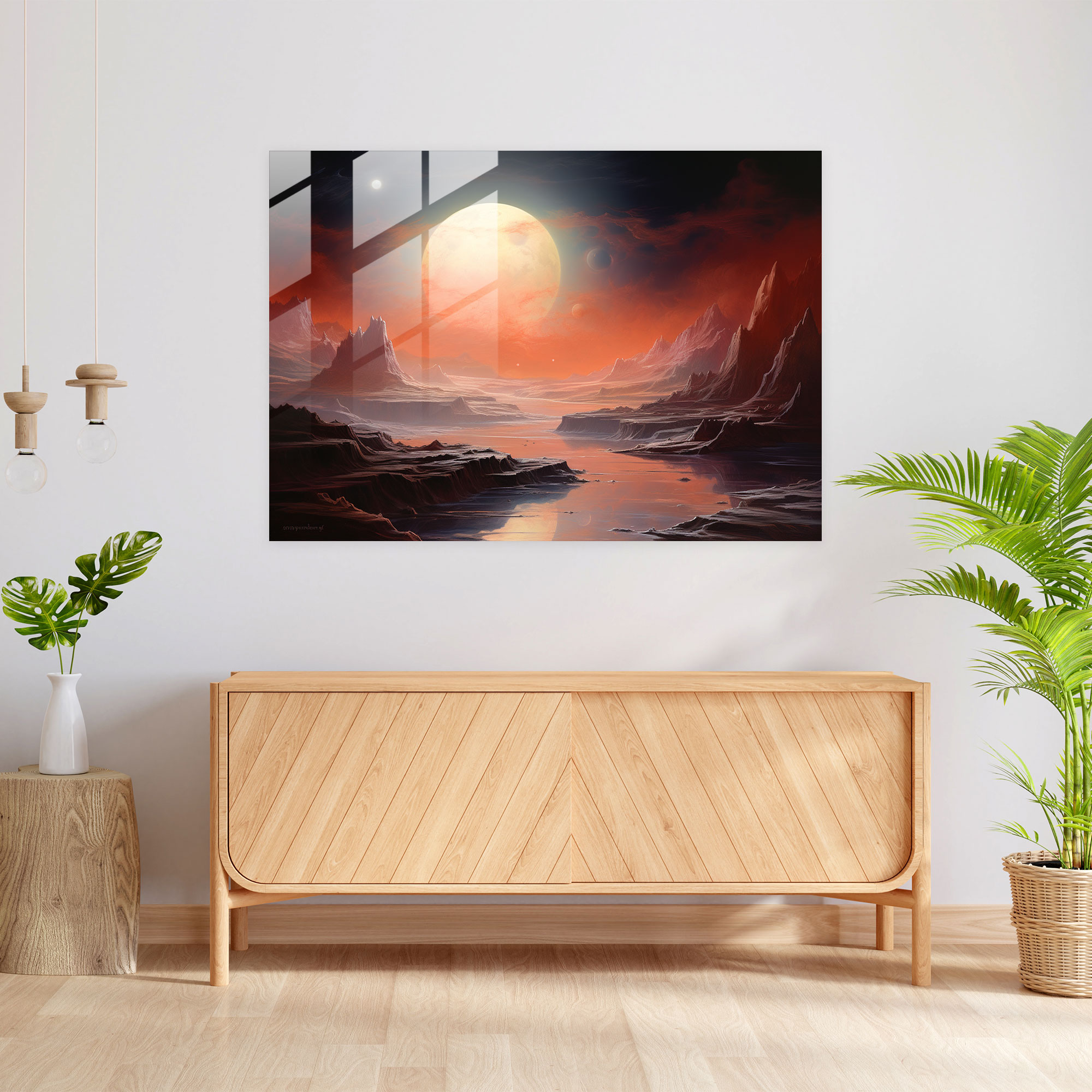 Io Serenity Glass Print - Earth, Serene Landscape, Home Decoration, Oil Painting On Canvas