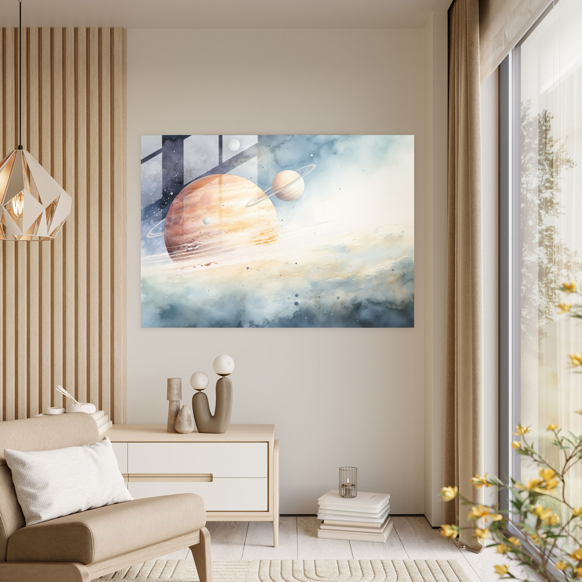 Dreamy Jupiter Glass Wall Art - Earth, Watercolor Painting, Modern Art, Dreamy Depiction