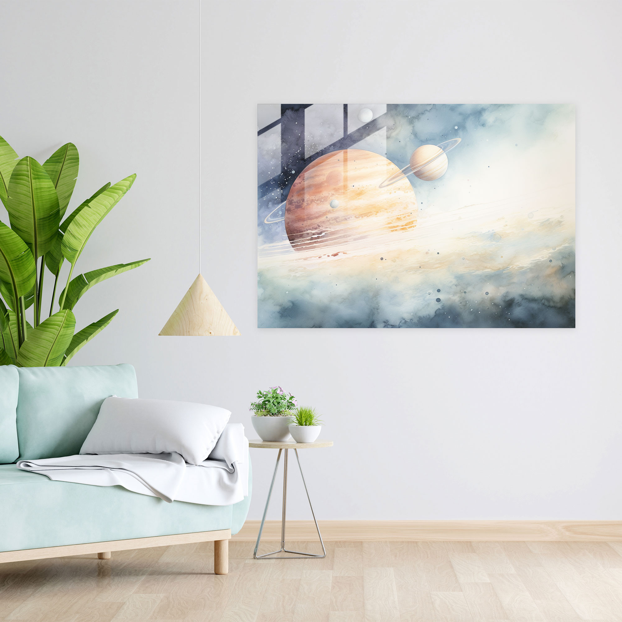 Dreamy Jupiter Glass Wall Art - Earth, Watercolor Painting, Modern Art, Dreamy Depiction