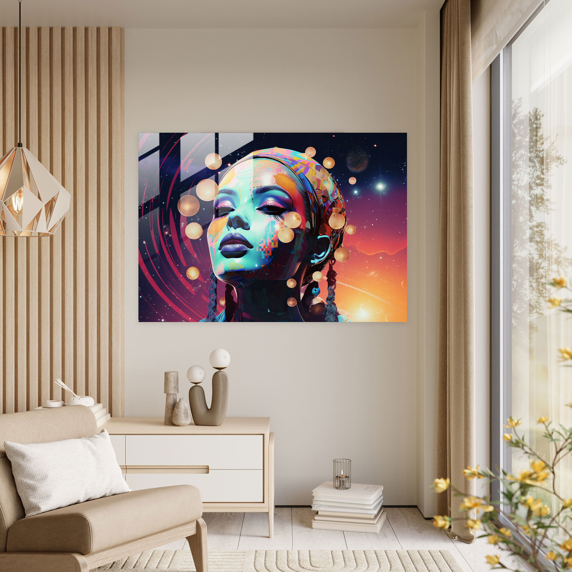 Neon Jupiter Glass Print - Earth, Geometric Patterns, Wall Decoration, Glass Print