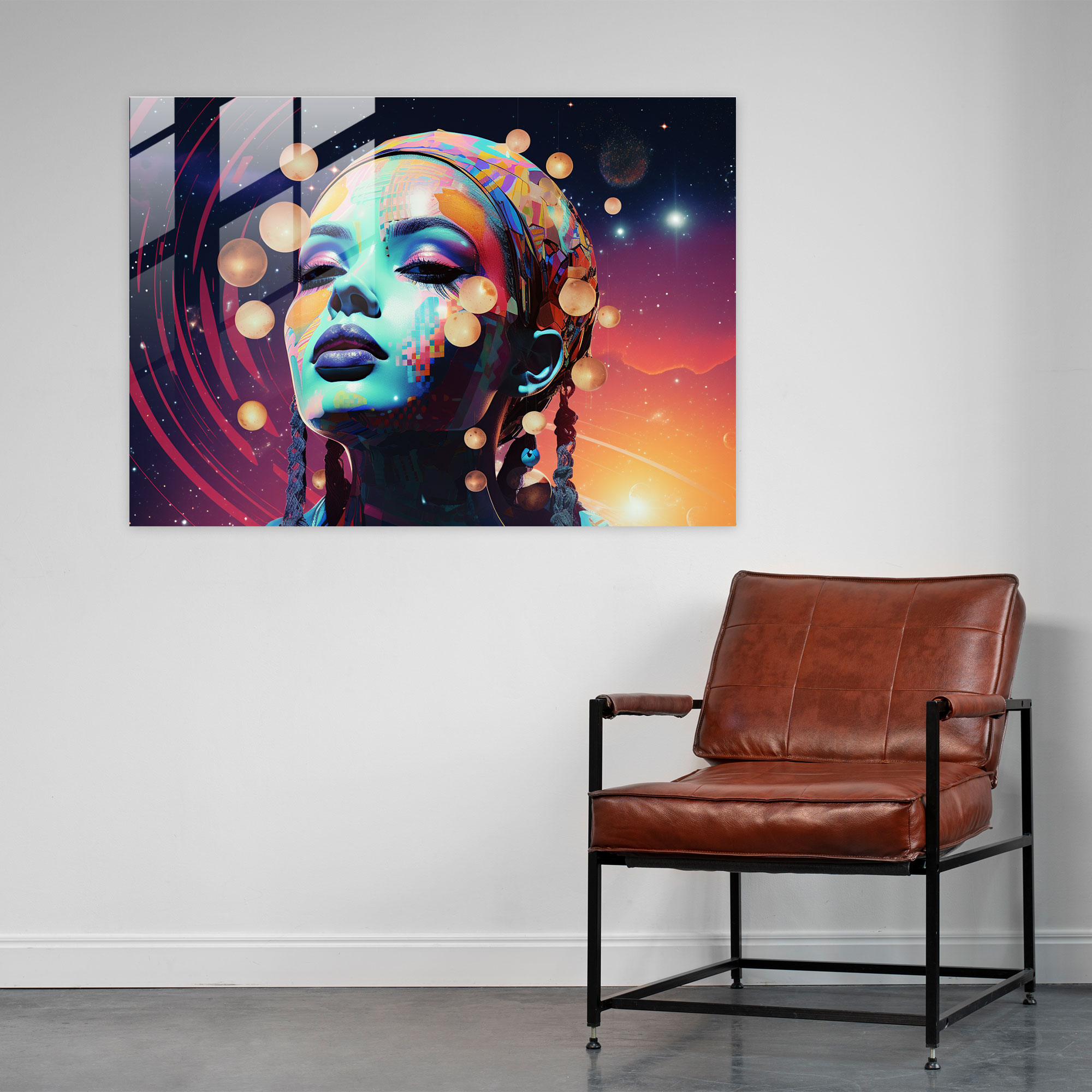 Neon Jupiter Glass Print - Earth, Geometric Patterns, Wall Decoration, Glass Print