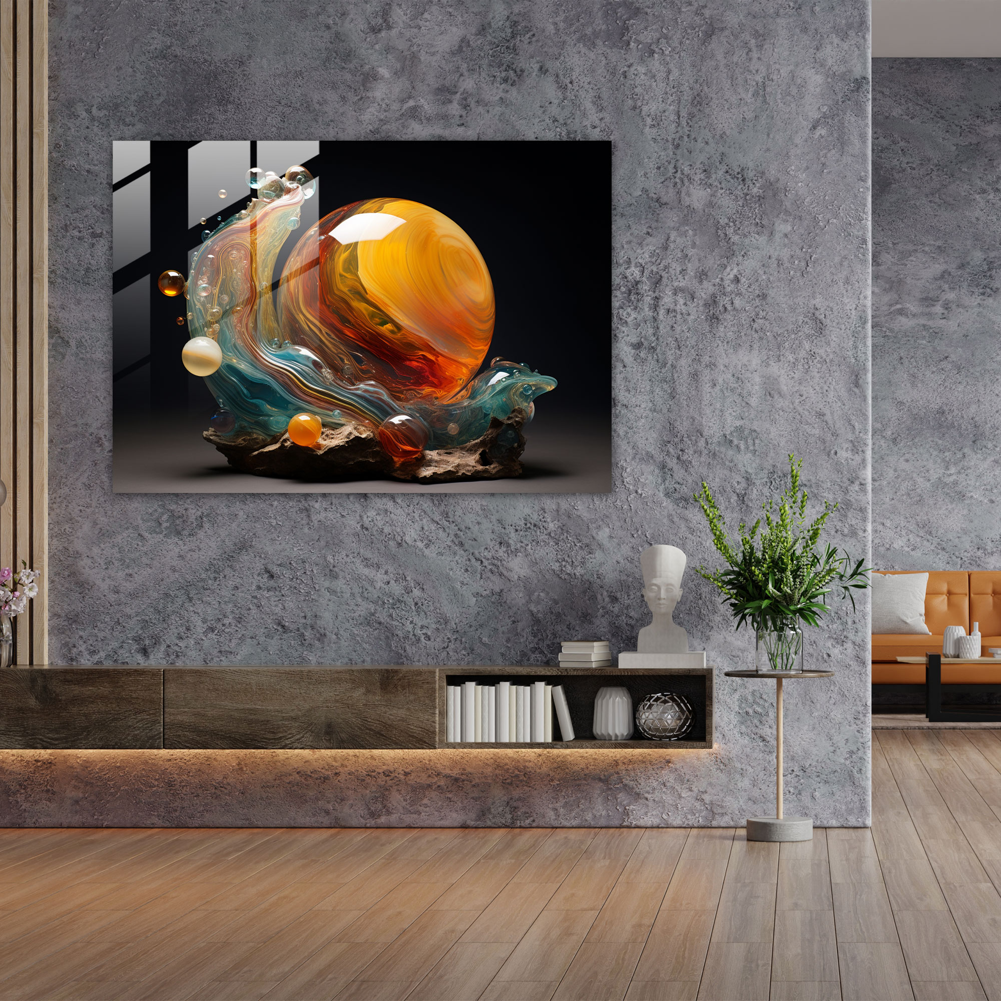 Jupiter Atmosphere Glass Art - Earth, Melted Glass Sculpture, Glass Wall Art, Modern Art