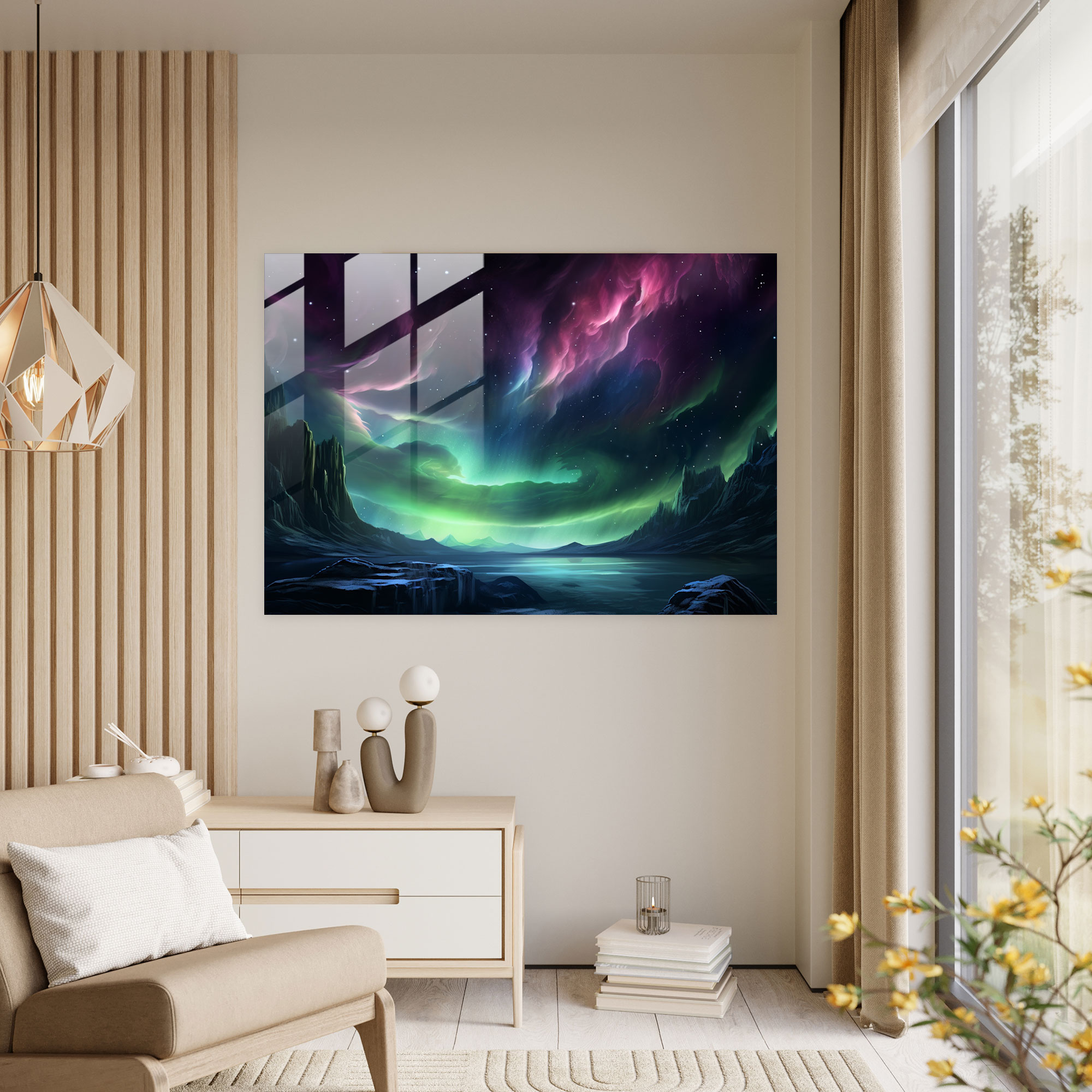 Jupiter Aurora Glass Print - Earth, Glass Wall Art, Jupiter, Otherworldly Depiction