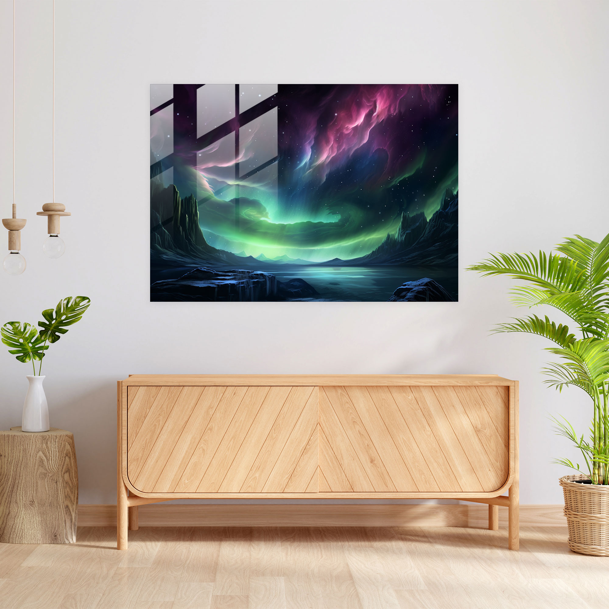 Jupiter Aurora Glass Print - Earth, Glass Wall Art, Jupiter, Otherworldly Depiction