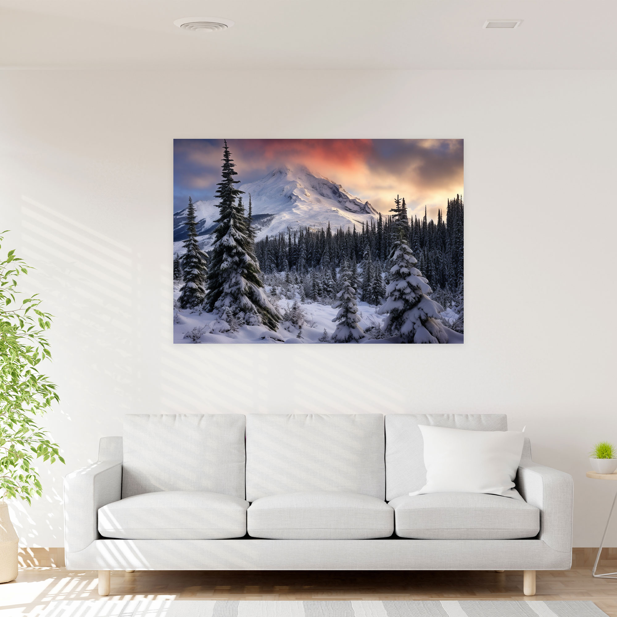 Earth Canvas Print Art - Earth, Majestic Snow-Covered Mountain, Wall Art, Evergreen Trees