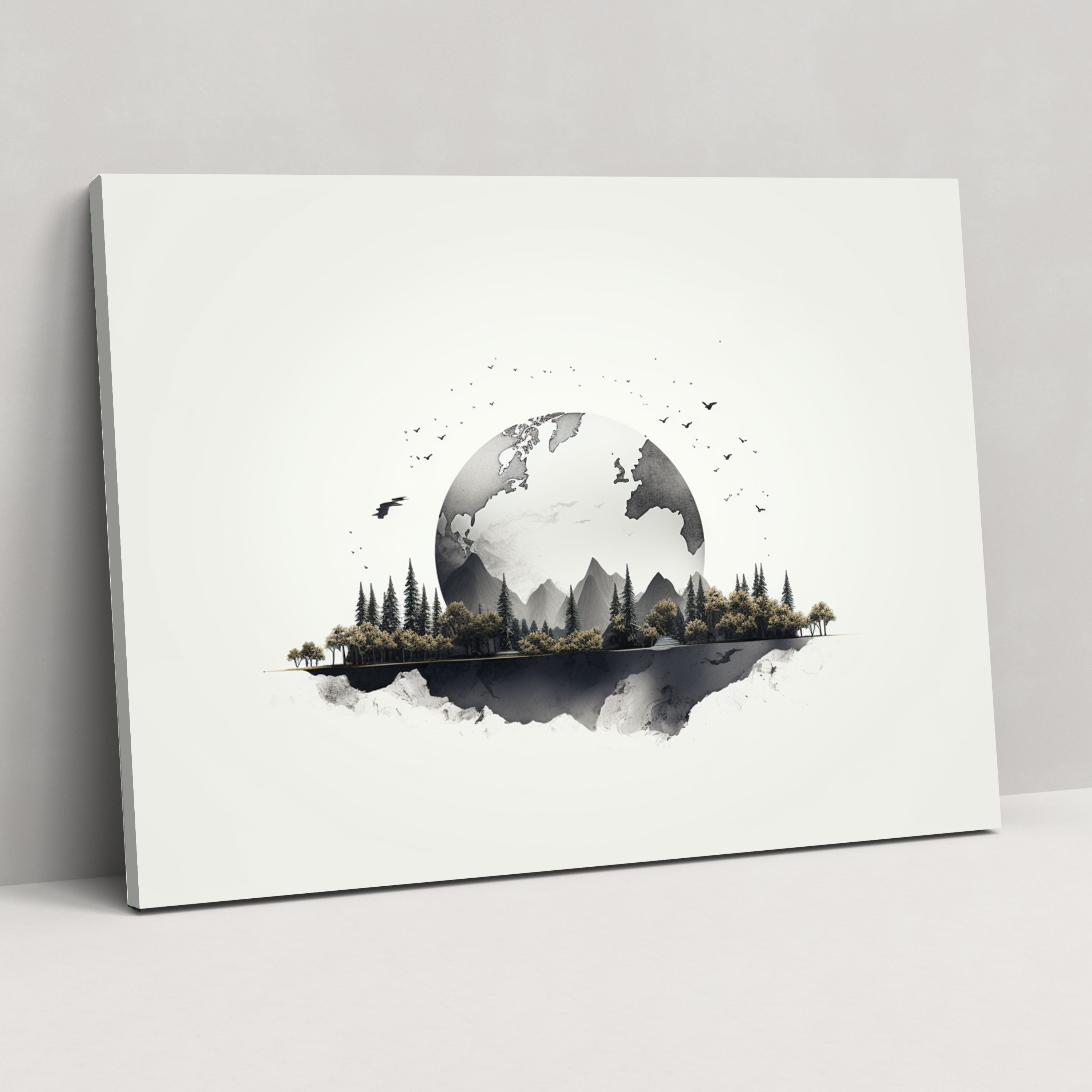Dünya Sanatı - Dünya Minimalist Tasarım Siyah Beyaz İllüstrasyon