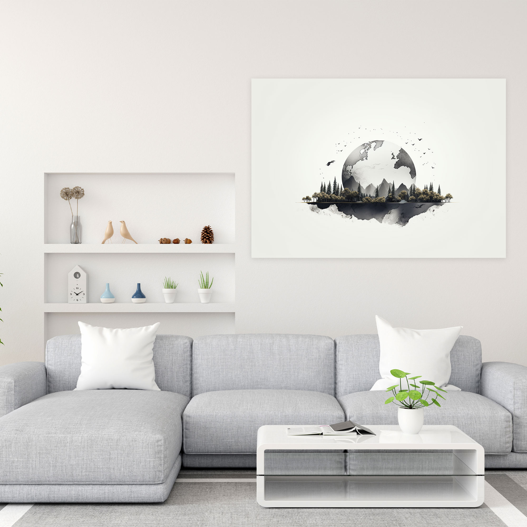 Dünya Sanatı - Dünya Minimalist Tasarım Siyah Beyaz İllüstrasyon