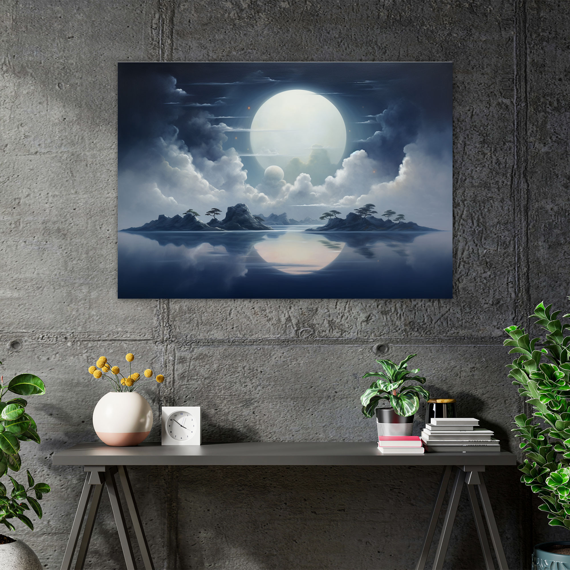 Dreamscape Moon Canvas Print - Earth, Surreal, Floating Islands, Wall Art