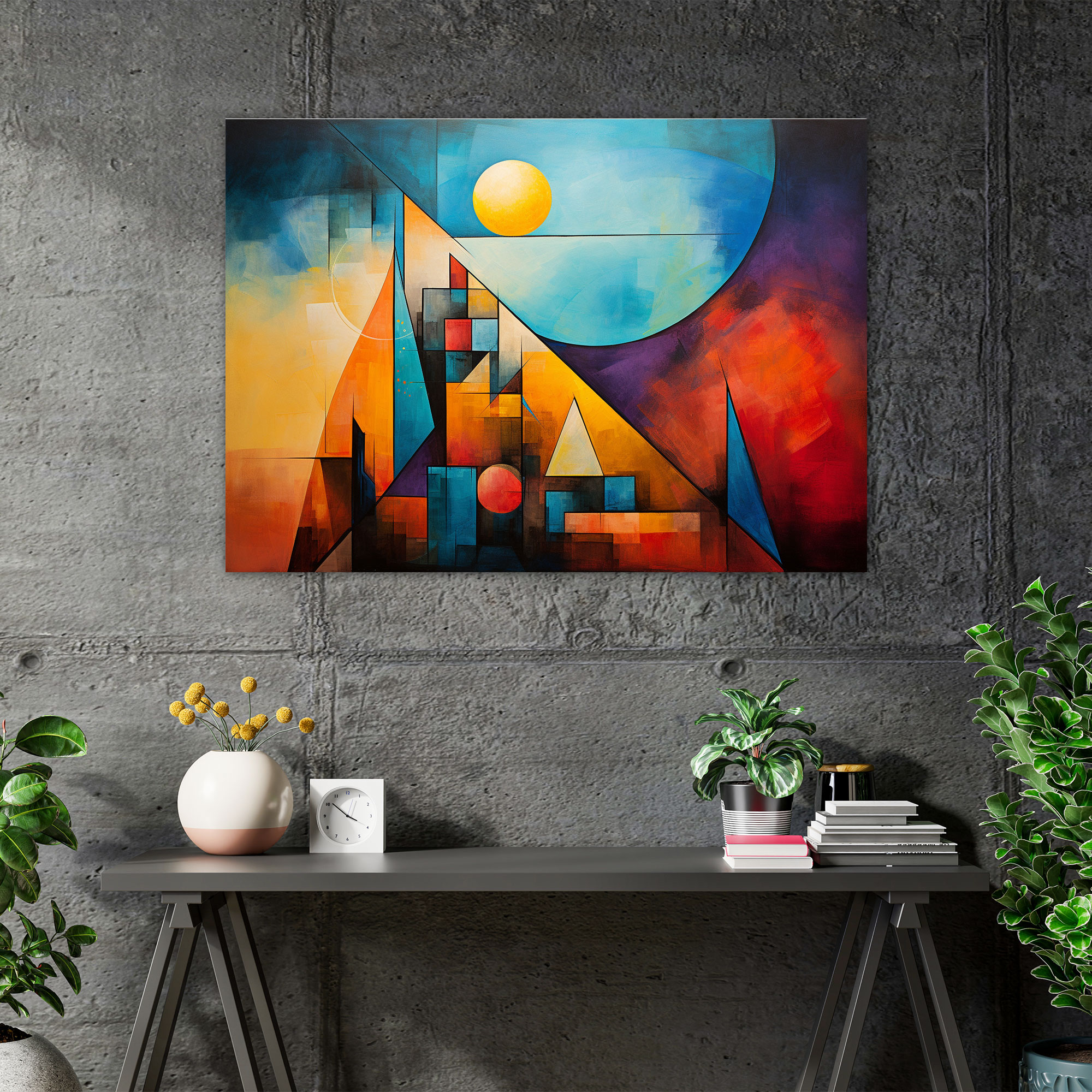 Luminous Geometry Canvas Print - Earth, Triangles, Moon, Home Decoration