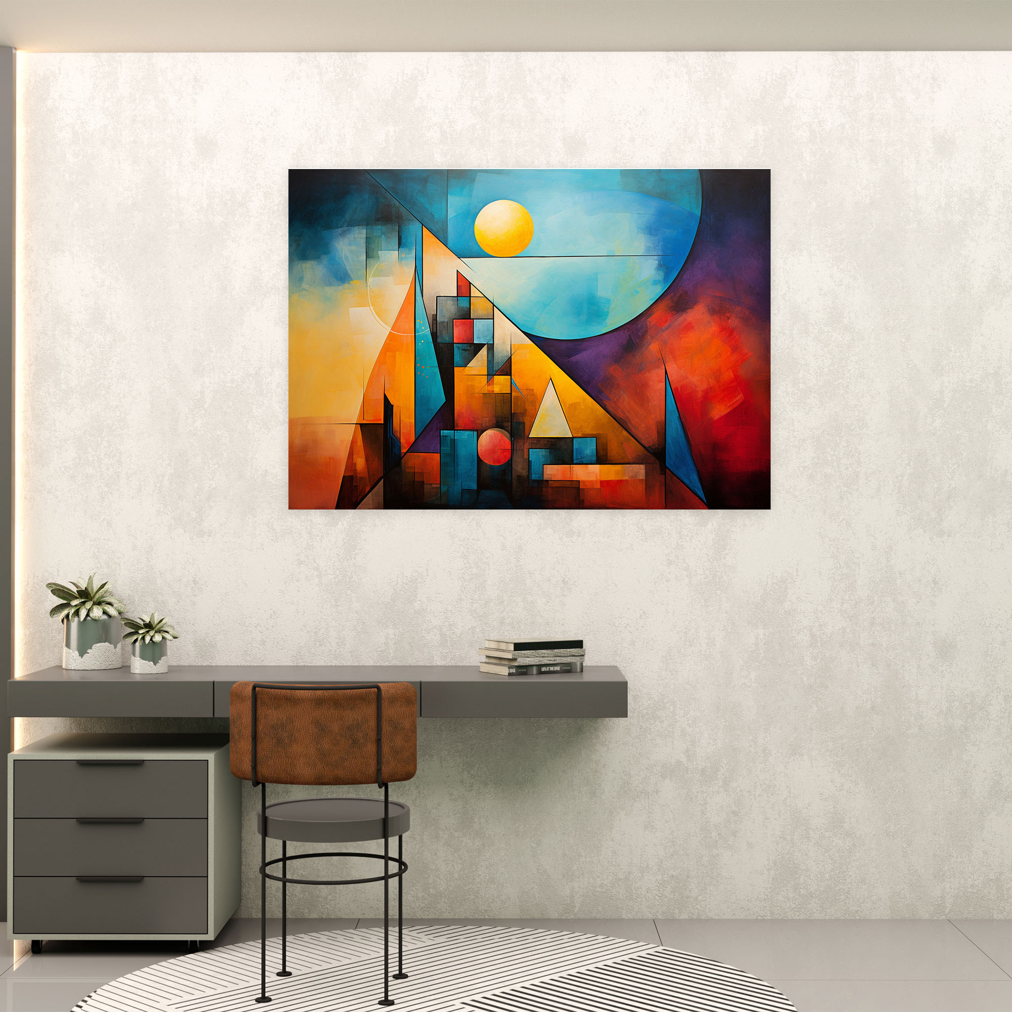 Luminous Geometry Canvas Print - Earth, Triangles, Moon, Home Decoration