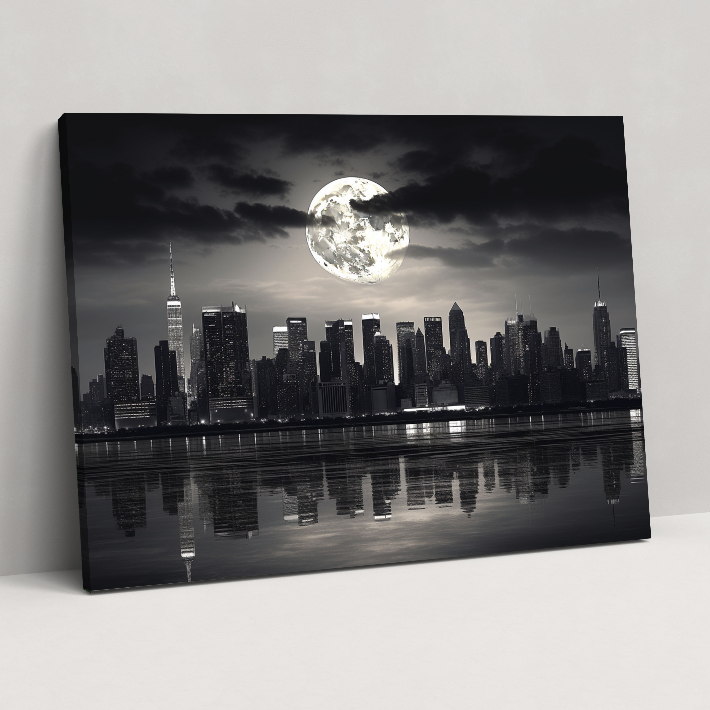 Moonlit Cityscape Canvas Print - Earth, Moon, Wall Art, Wall Decoration