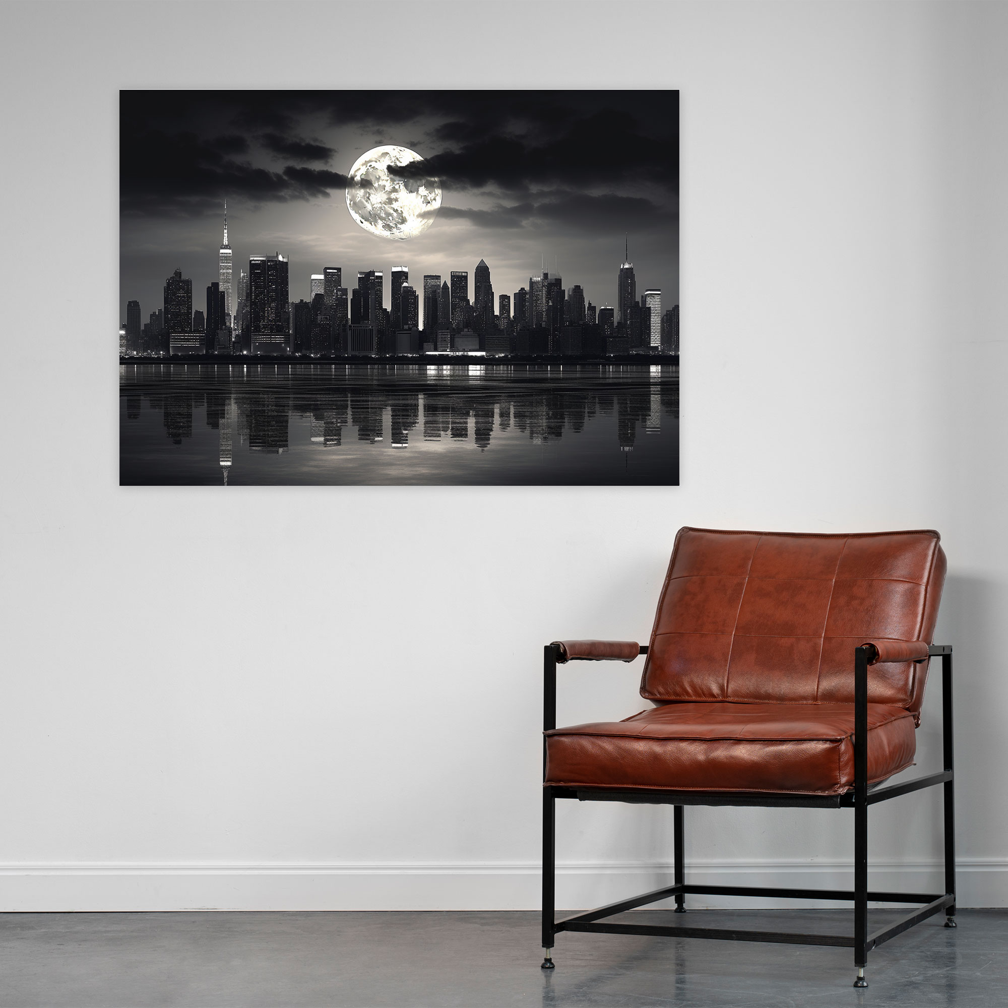 Moonlit Cityscape Canvas Print - Earth, Moon, Wall Art, Wall Decoration