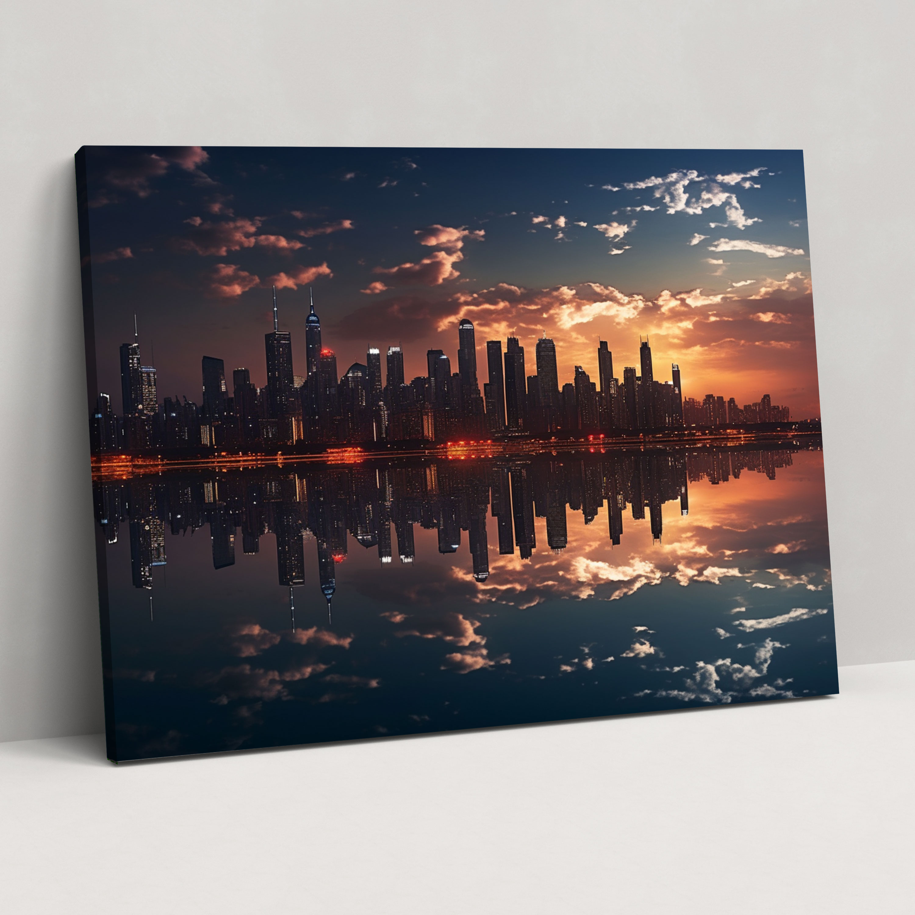 City Moonrise Canvas Print - Earth, City Skyline, Canvas Wall Art, Home Decoration