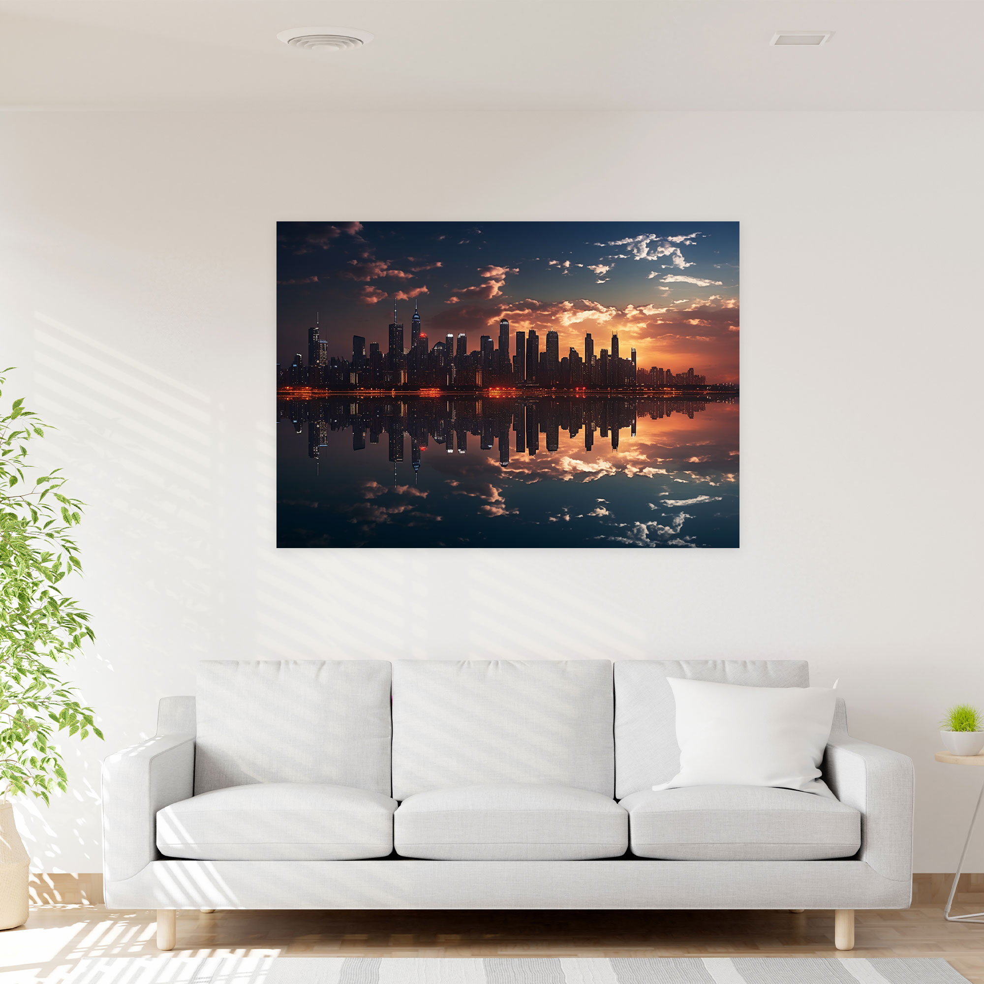 City Moonrise Canvas Print - Earth, City Skyline, Canvas Wall Art, Home Decoration