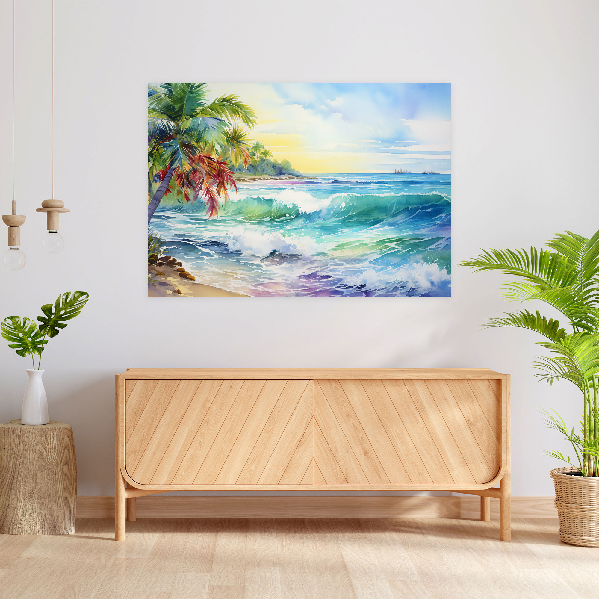 Sunshine Beach Canvas Print - Earth, Palm Trees, Sun, Canvas Wall Art