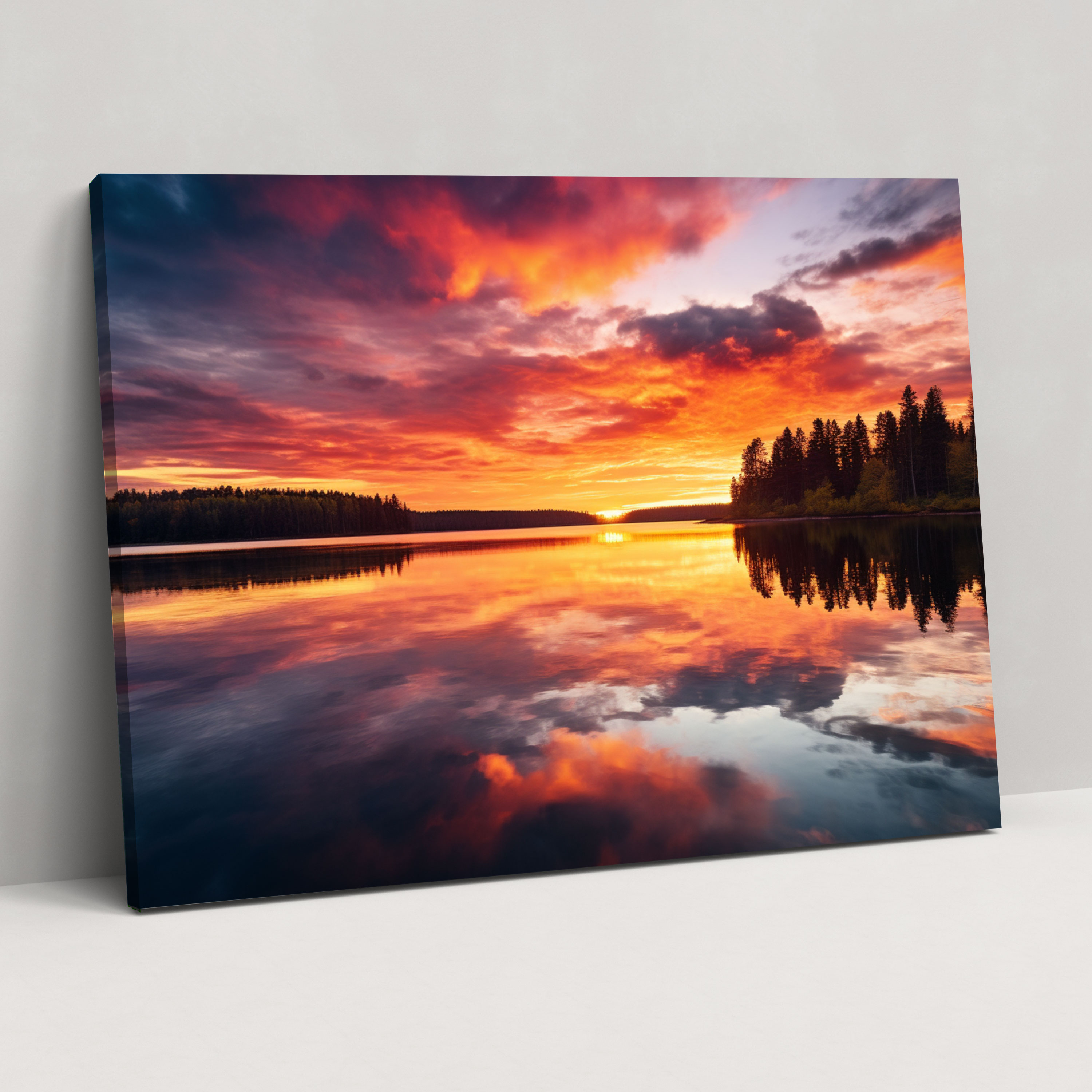 Sunrise Calm Canvas Print - Earth, Calm Lake, Wall Decoration, Wall Art