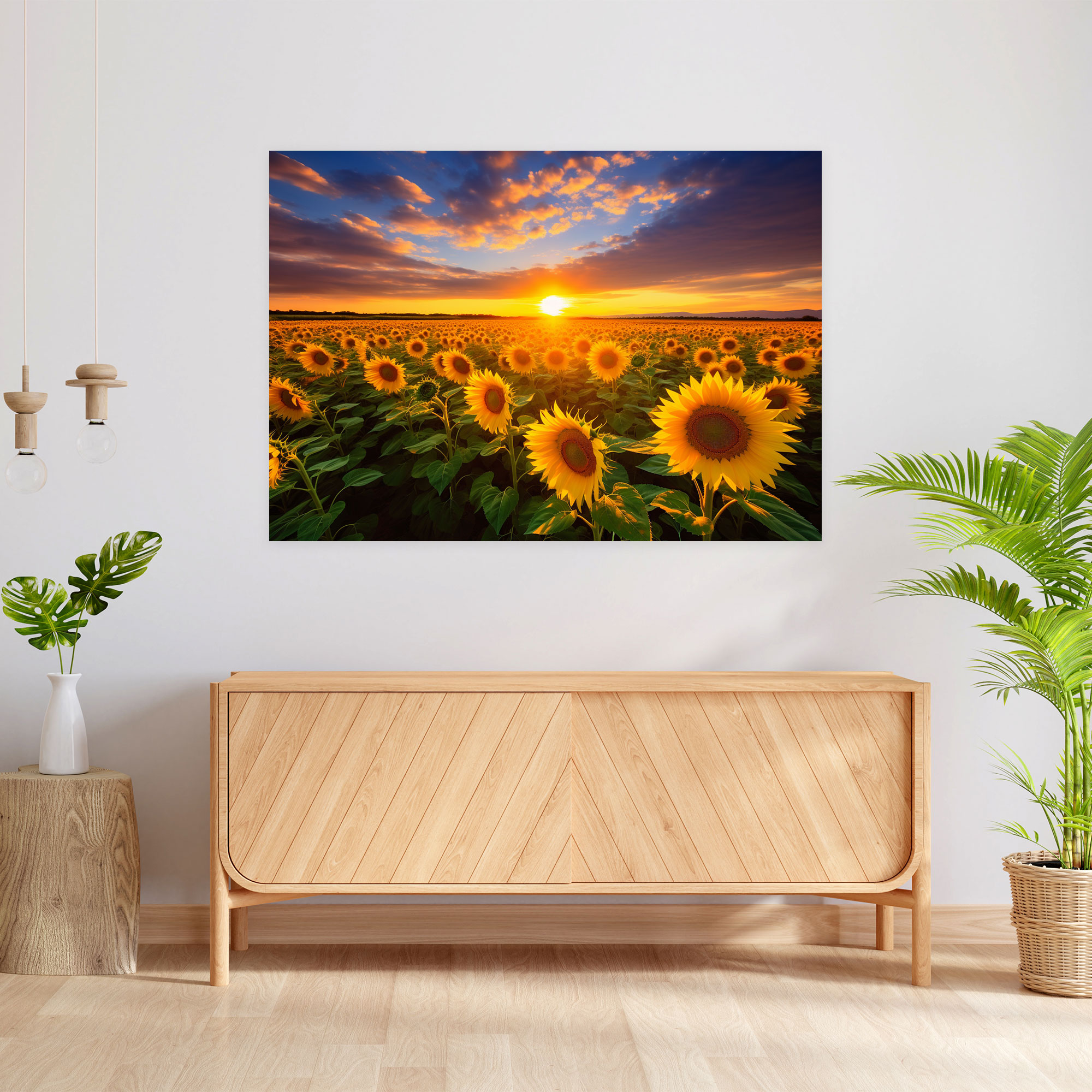 Sunflower Fields Canvas Print - Earth, Home Decoration, Wall Art, Golden Sunlight