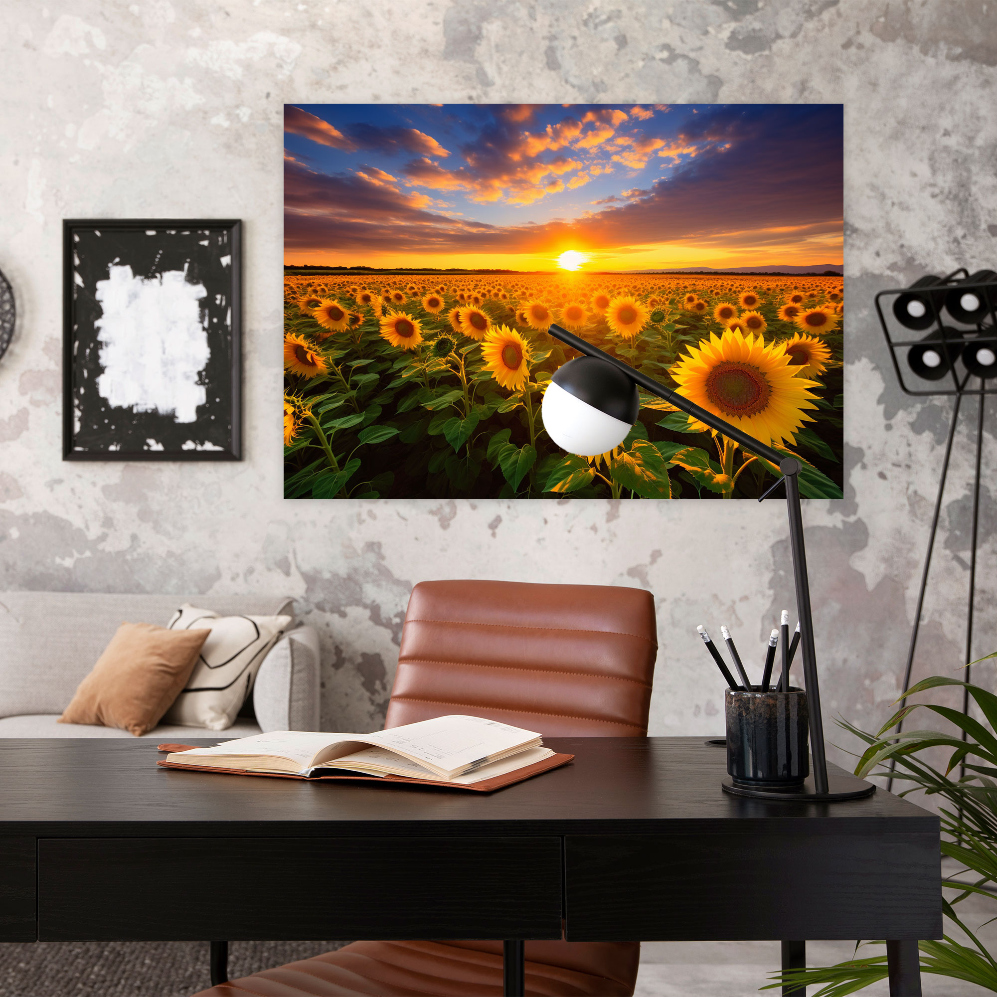 Sunflower Fields Canvas Print - Earth, Home Decoration, Wall Art, Golden Sunlight