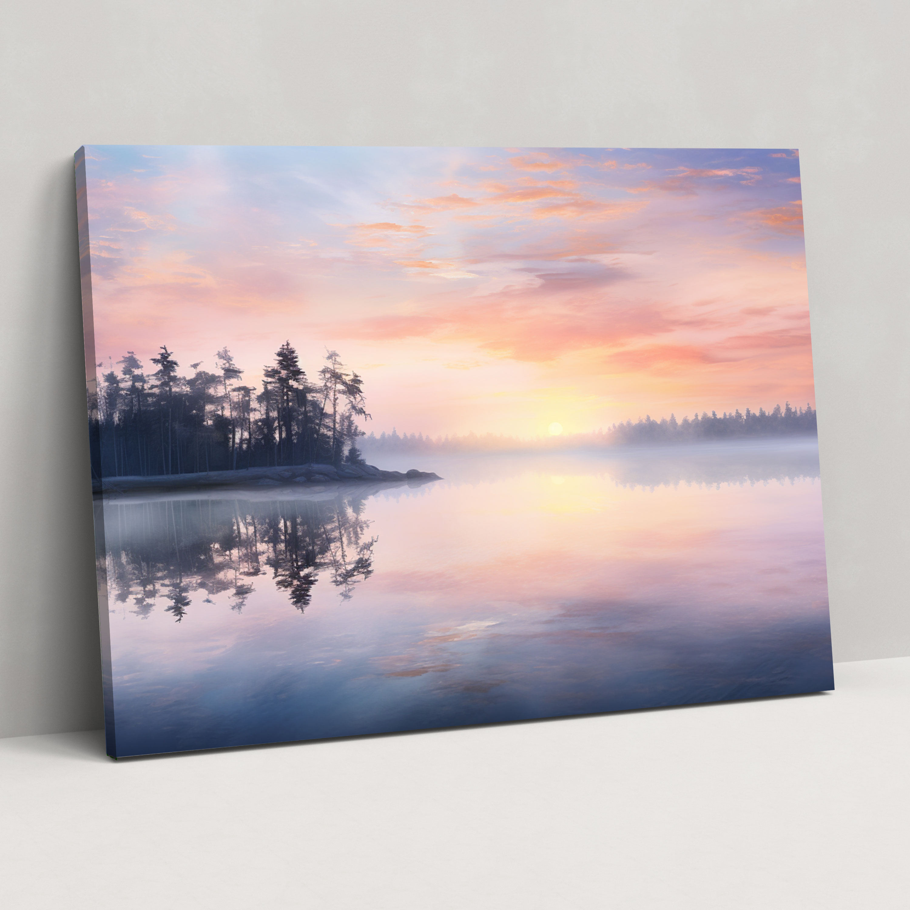 Ethereal Sunset Canvas Print - Earth, Calm Lake, Sun, Ethereal Sunset