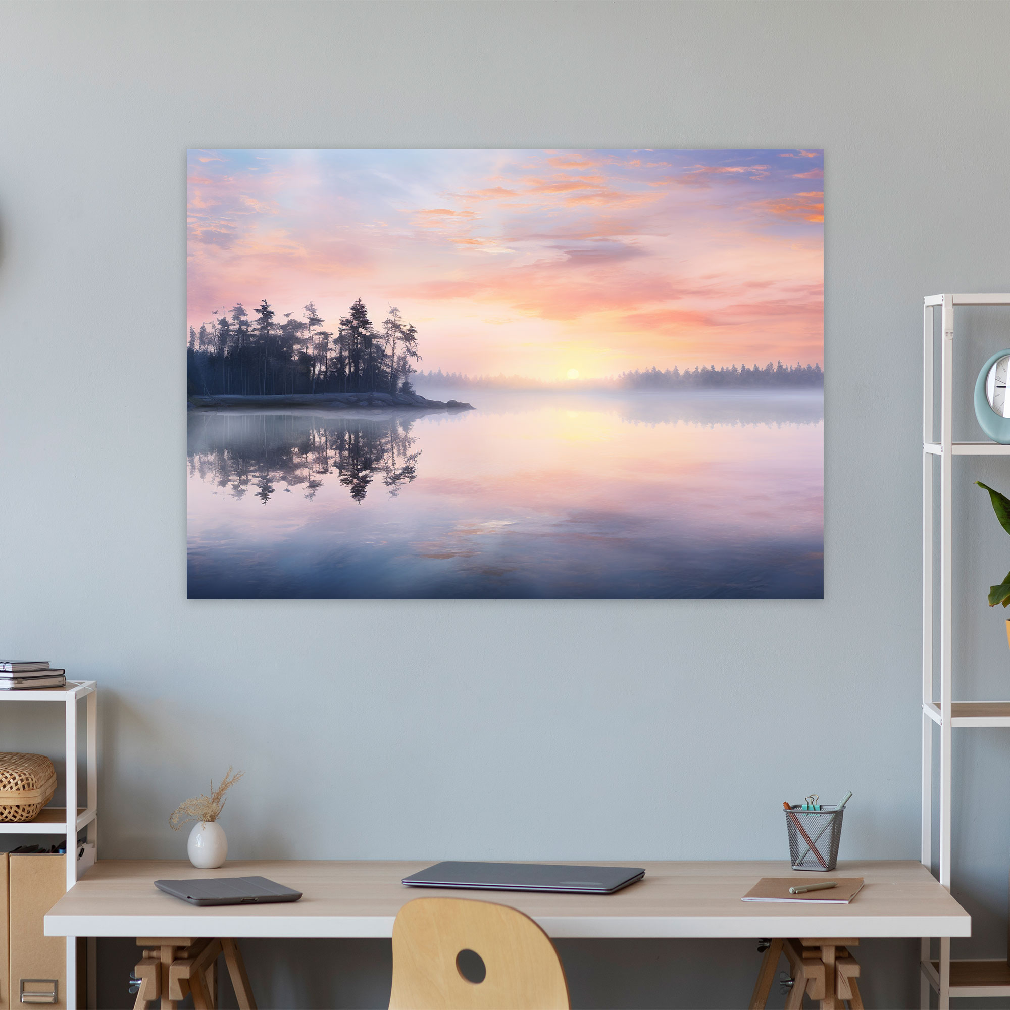 Ethereal Sunset Canvas Print - Earth, Calm Lake, Sun, Ethereal Sunset