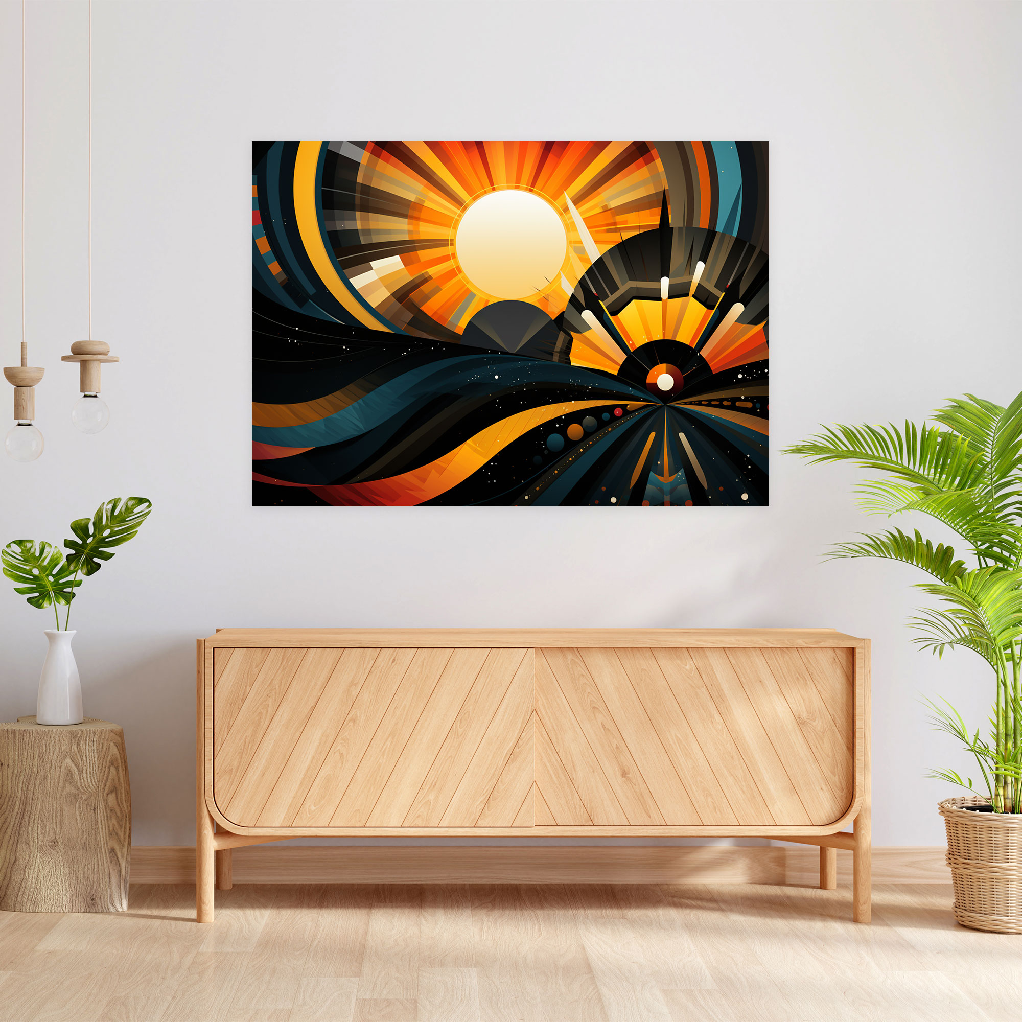 Leinwandbild mit geometrischer Sonne - Erde geometrische Formen Sonne sonneninspirierte Muster