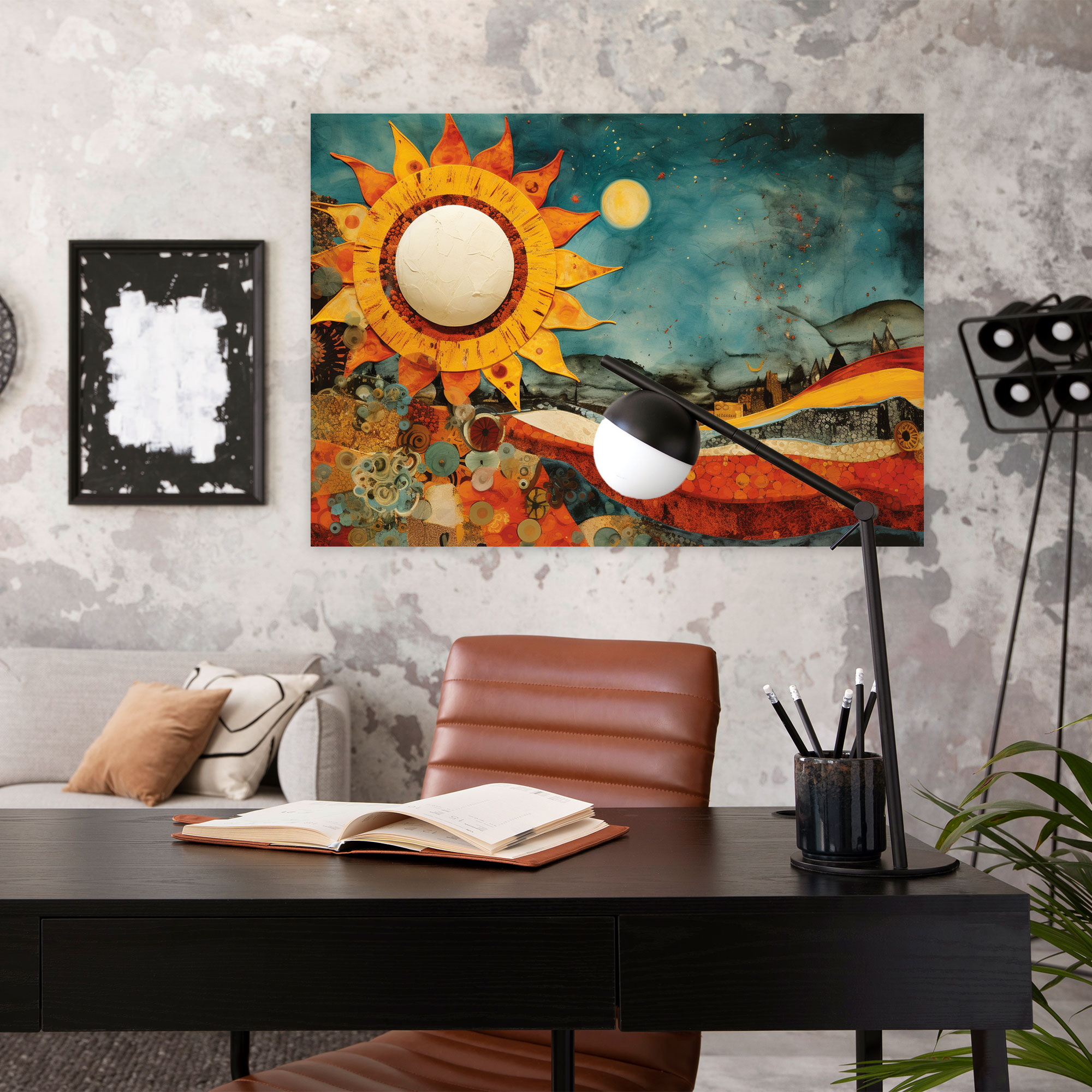 Sunburst Collage Wall Art - Earth, Wall Art, Collage Of Sun-Themed Elements, Contemporary Mixed Media Artwork