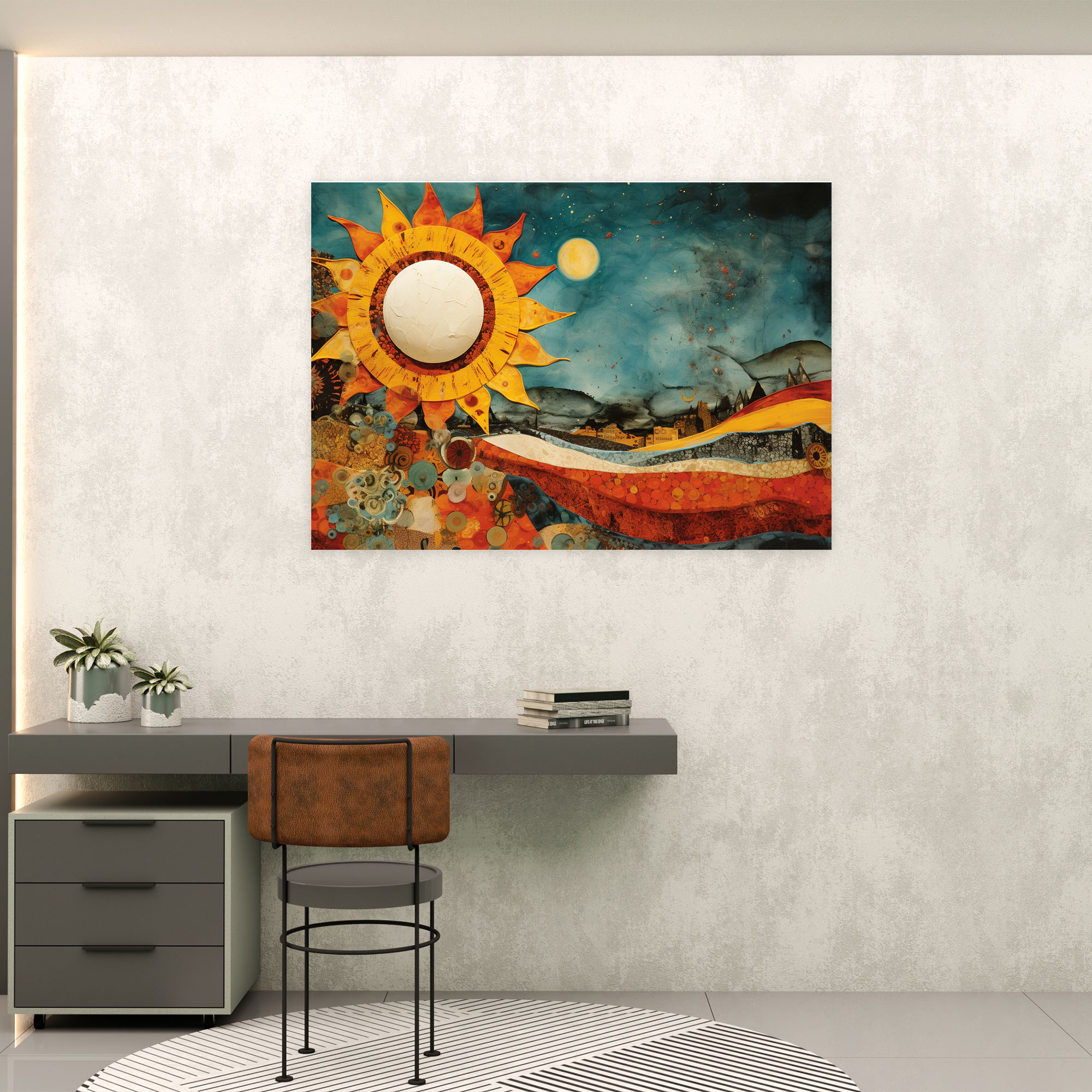Sunburst Collage Wall Art - Earth, Wall Art, Collage Of Sun-Themed Elements, Contemporary Mixed Media Artwork