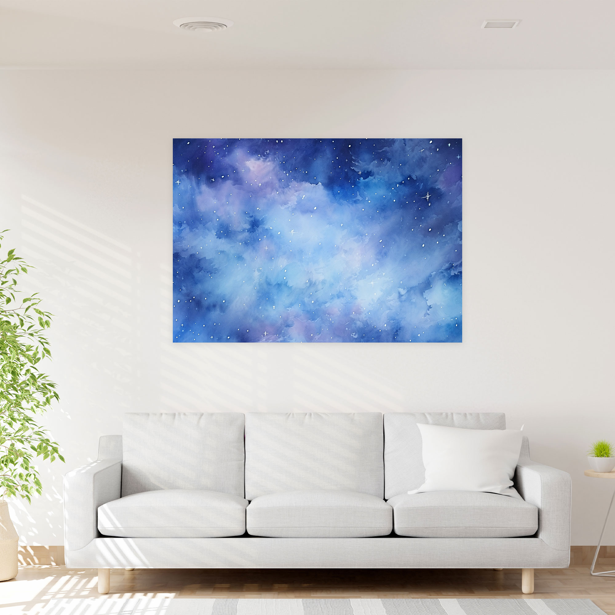 Galaxy Watercolor Canvas Print - Earth, Shades Of Blue, Home Decoration, Wall Decoration