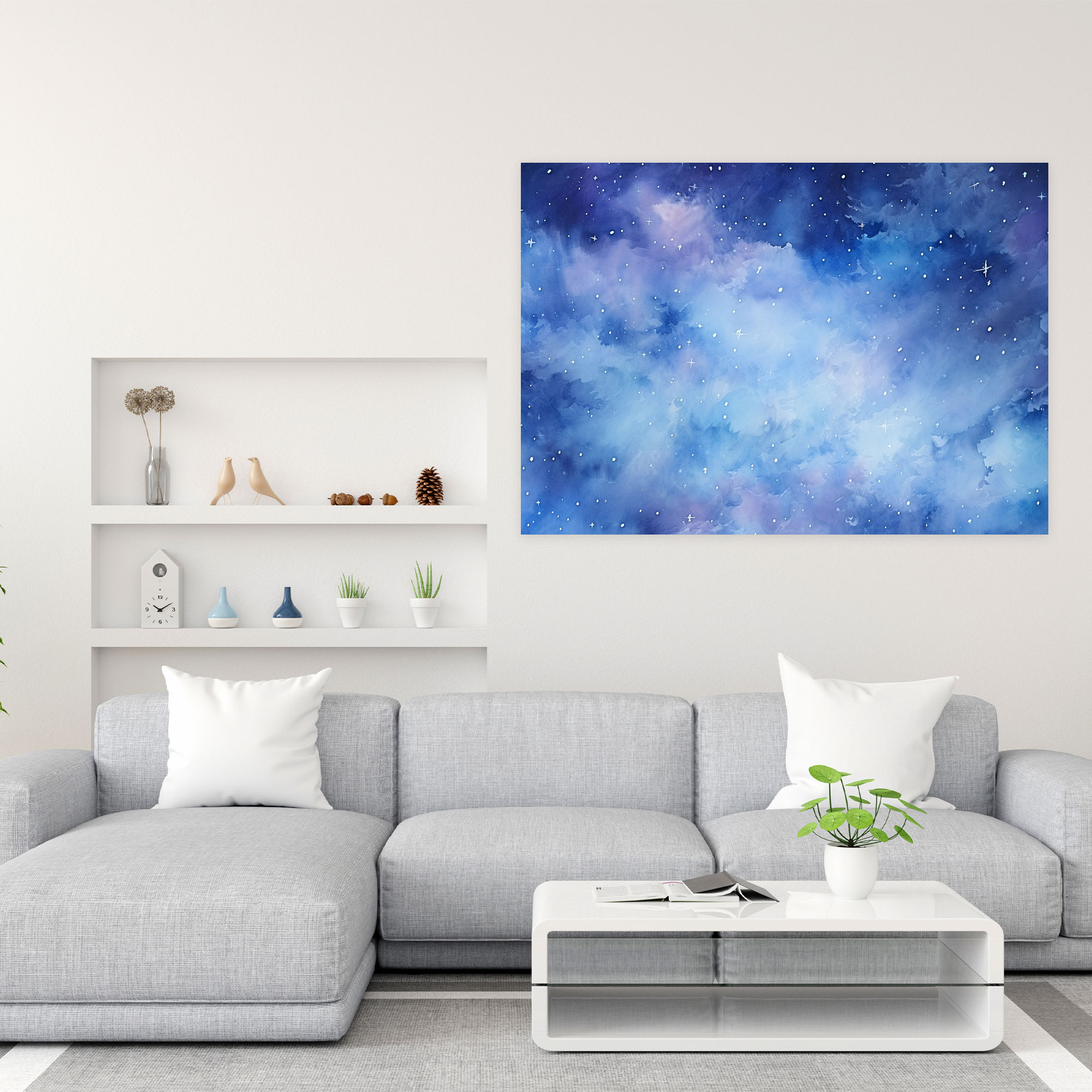 Galaxy Watercolor Canvas Print - Earth, Shades Of Blue, Home Decoration, Wall Decoration