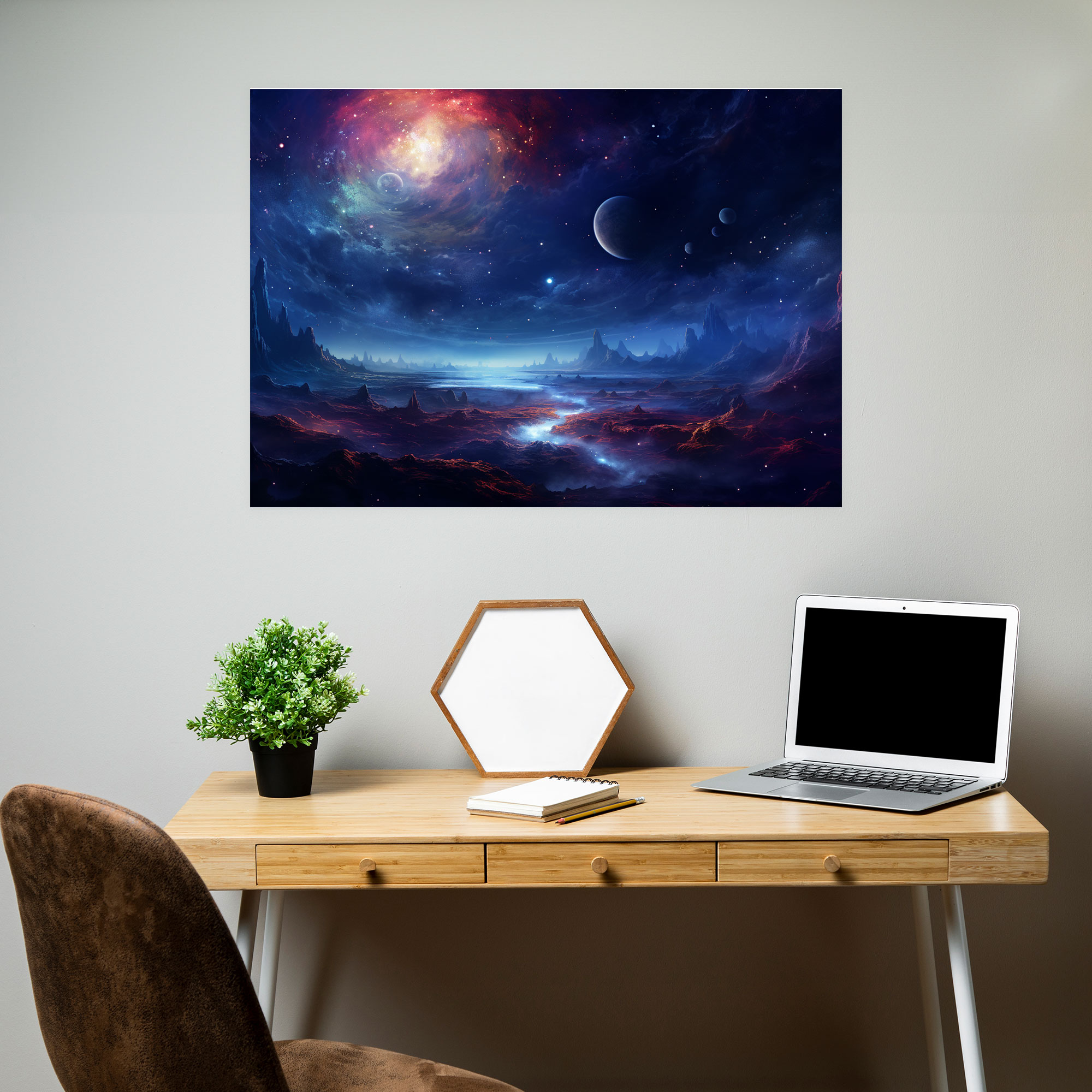 Dreamy Galaxy Canvas Print - Earth, Celestial Moon, Swirling Galaxies, Canvas