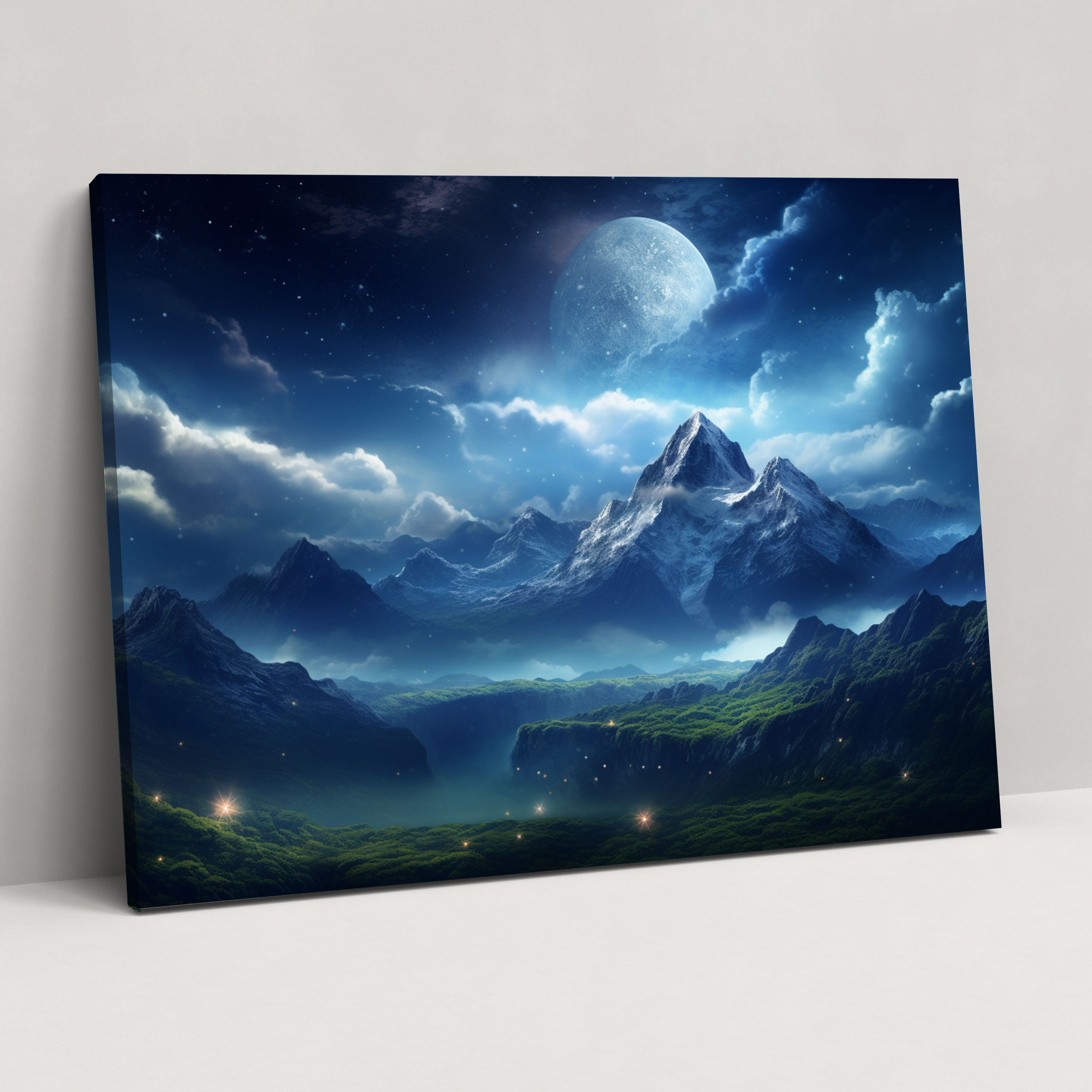 Milky Way Mountain Canvas Print - Earth, Realistic, Canvas, Mountain Landscape