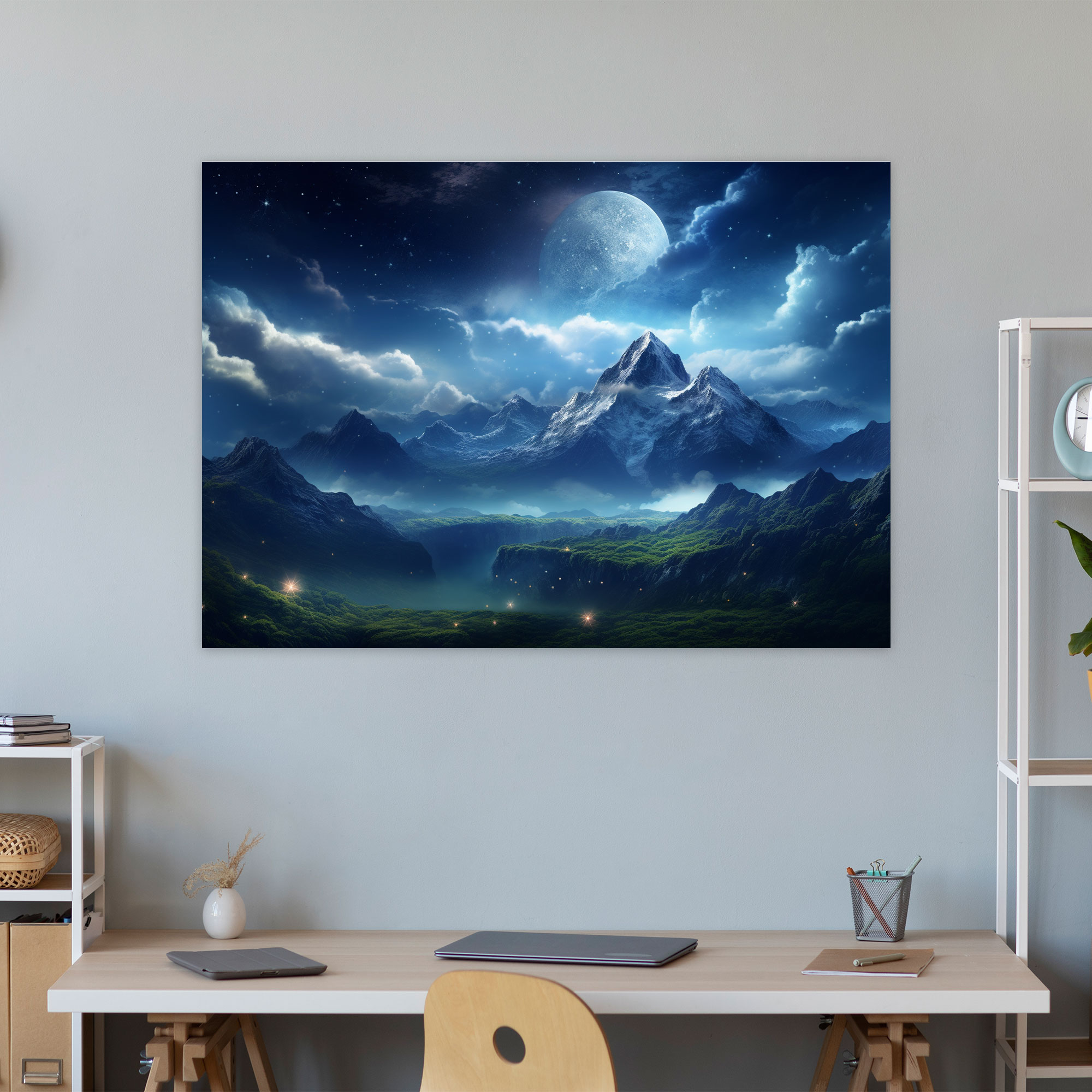 Milky Way Mountain Canvas Print - Earth, Realistic, Canvas, Mountain Landscape