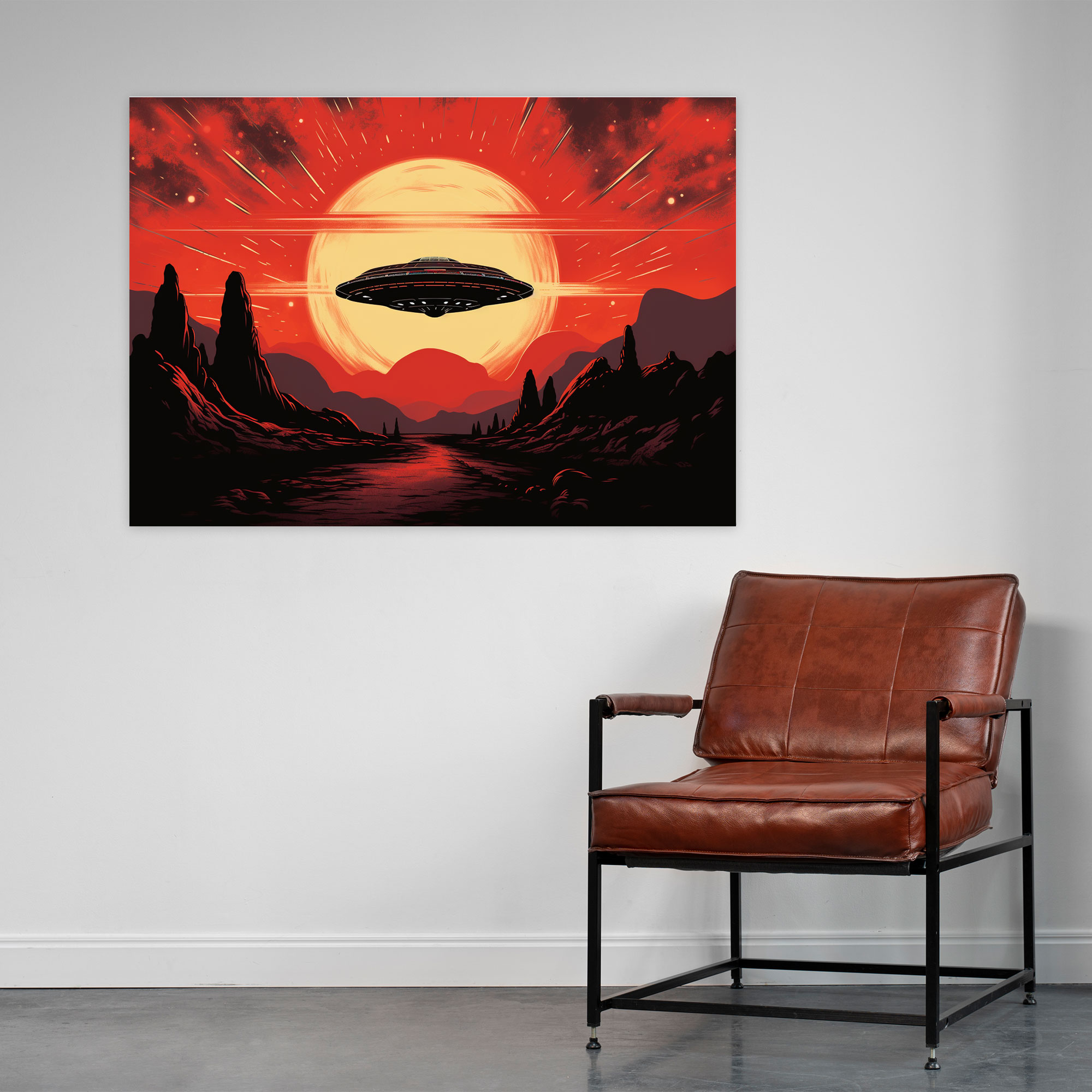 Eski Mars Duvar Sanatı - Dünya Ev Dekorasyonu Retro İllüstrasyon Vintage Uzay Gemisi