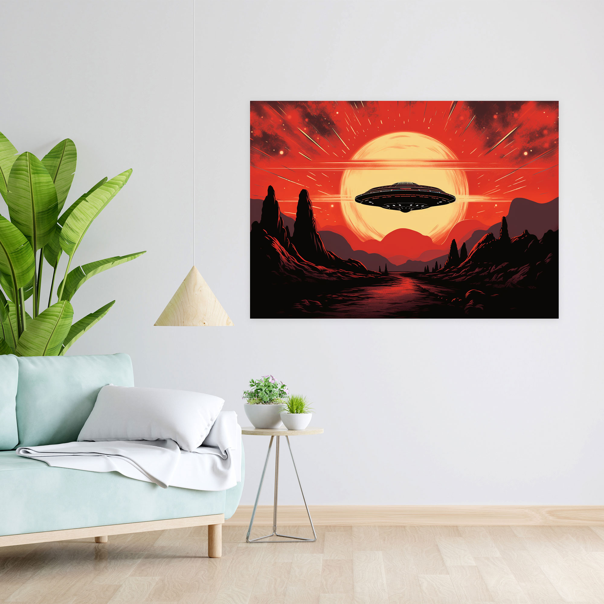 Eski Mars Duvar Sanatı - Dünya Ev Dekorasyonu Retro İllüstrasyon Vintage Uzay Gemisi