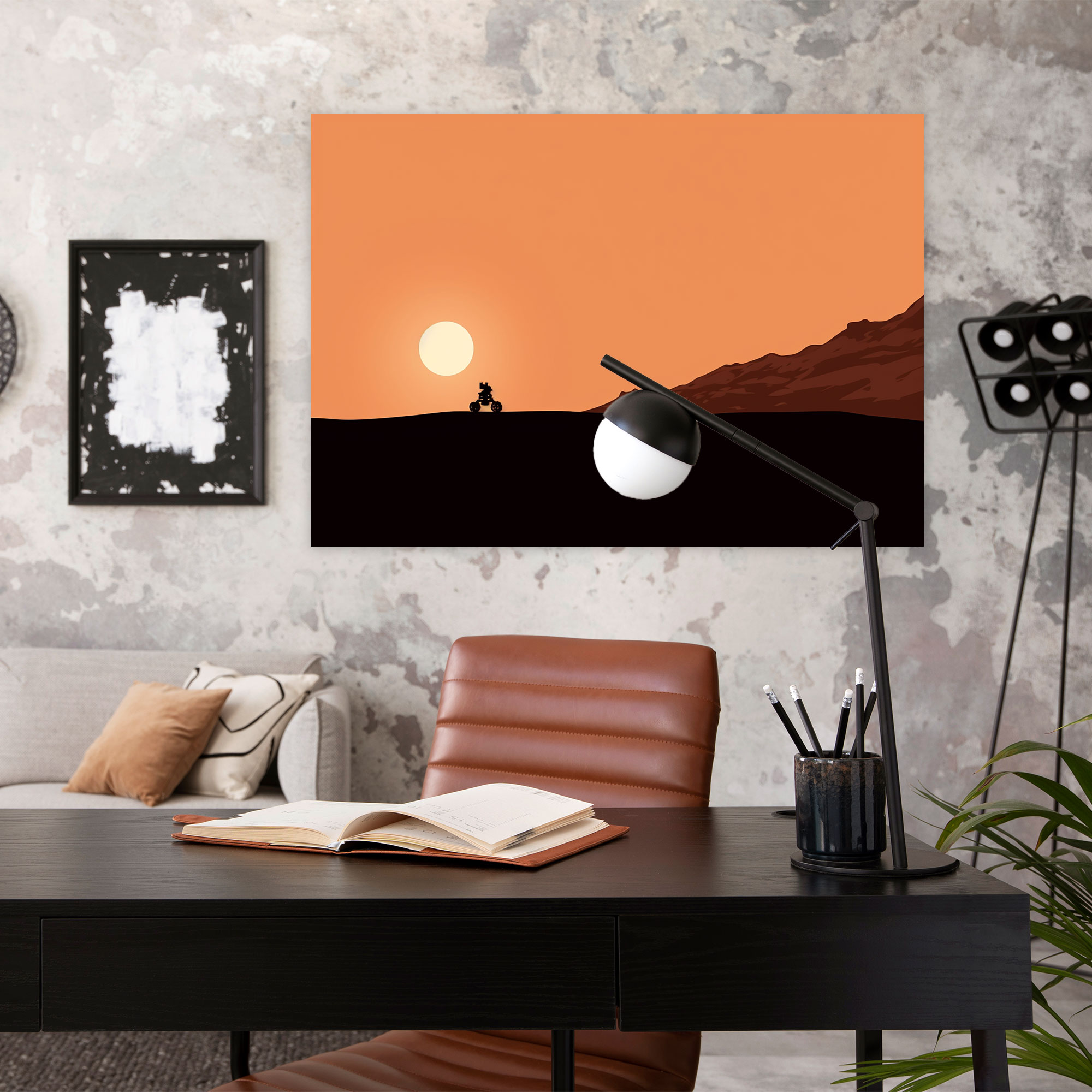 Mars Rover Line Art Canvas Print - Earth, Canvas Print, Martian Terrain, Wall Art