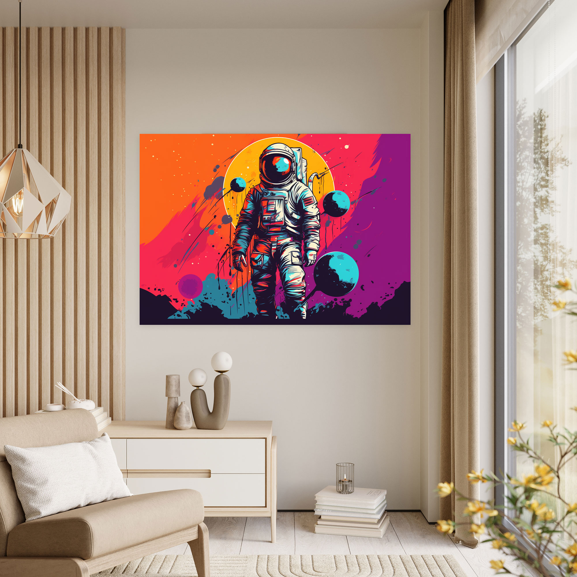 Renkli Marslı Astronot Kanvas Tablo - Dünya Ev Dekorasyonu Canlı Görüntü Marslı Astronot