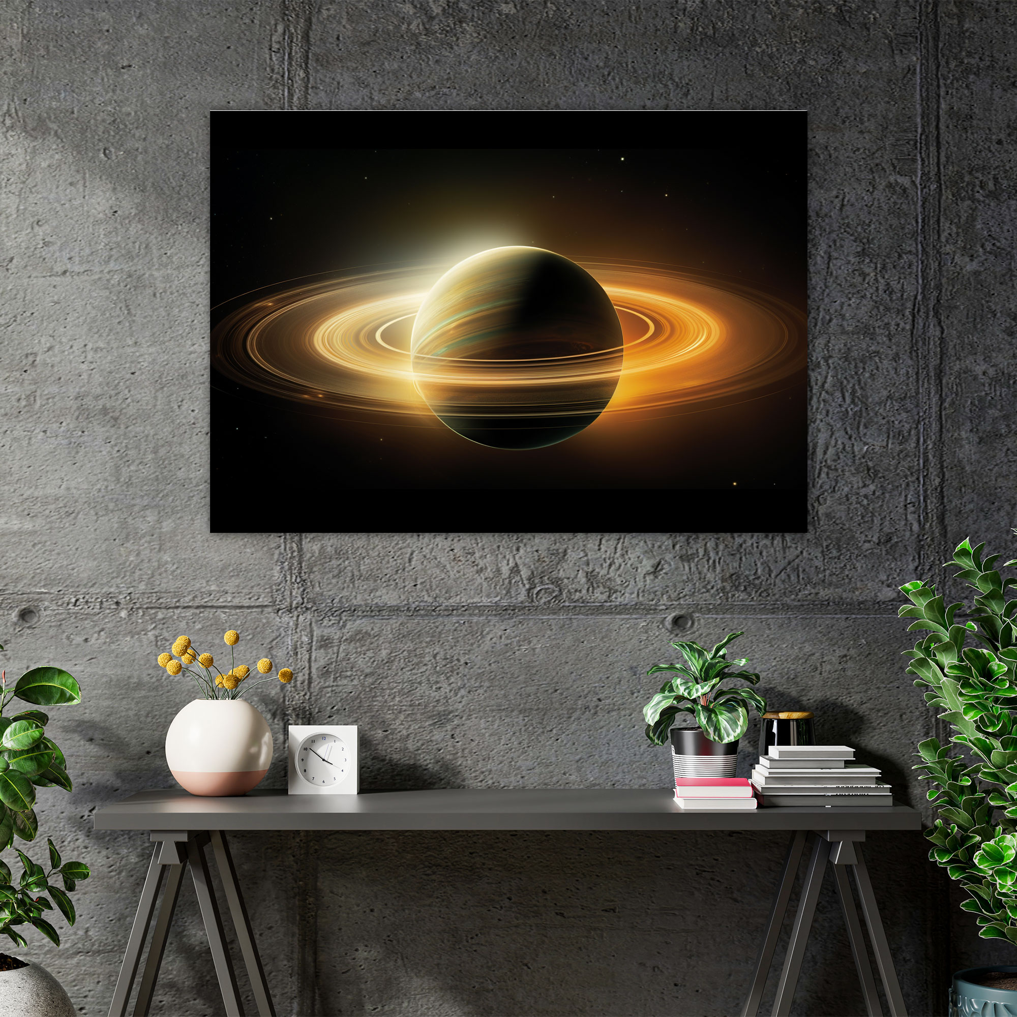 Majestic Saturn Canvas Print - Earth, Majestic Rings, Realistic Digital Painting, Canvas Print