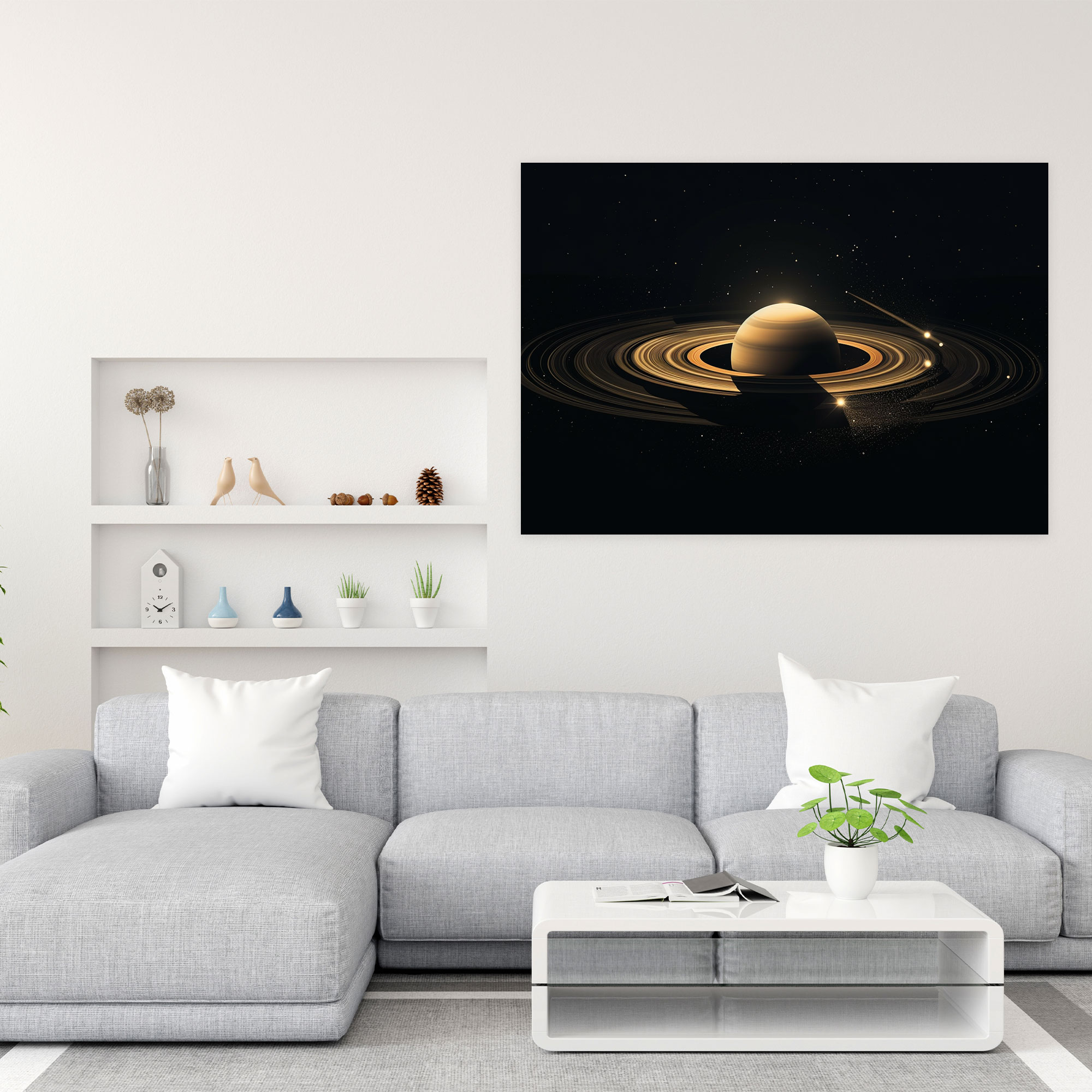 Geometrisches Saturn Wandkunst - Erde moderne Interpretation Leinwandbild