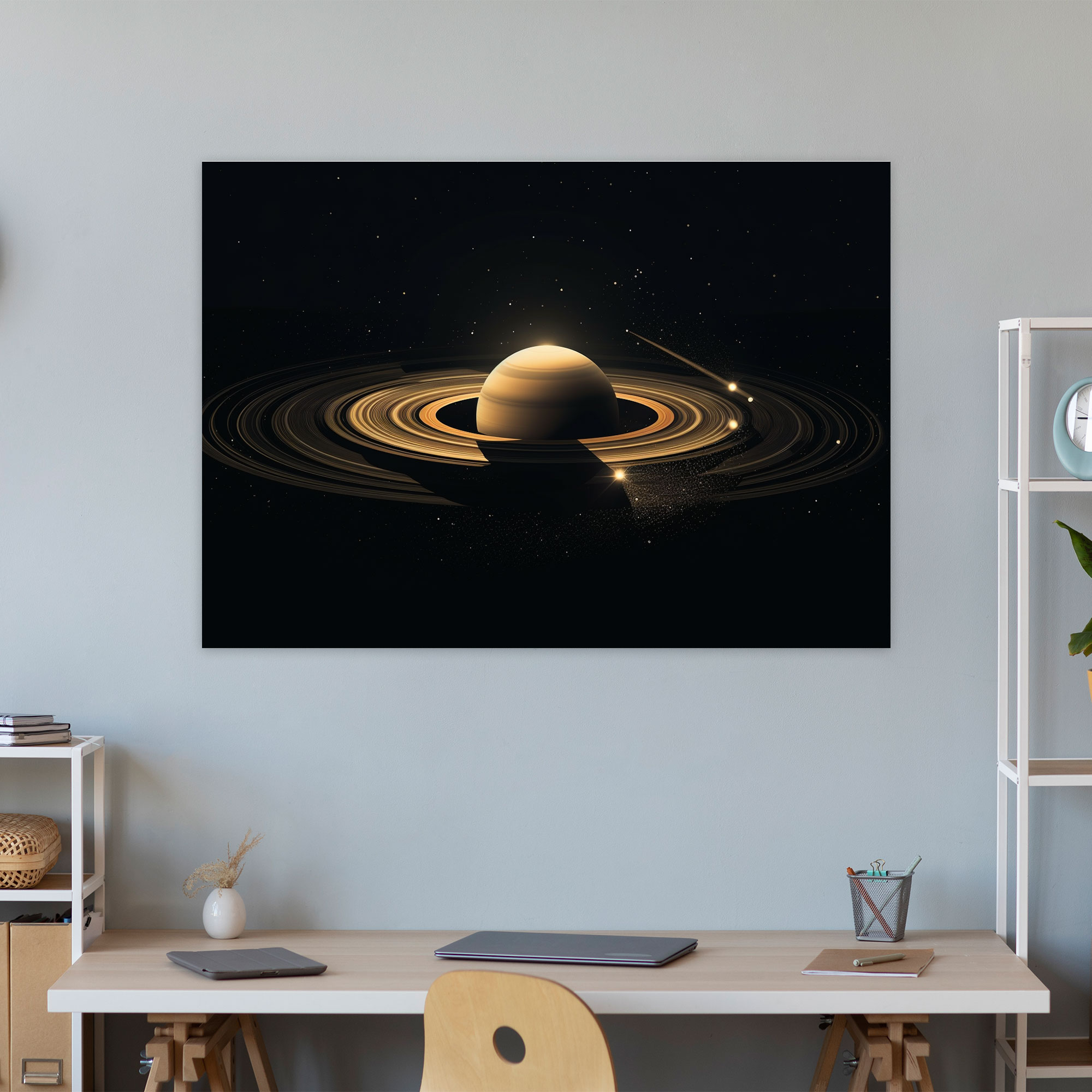 Geometrisches Saturn Wandkunst - Erde moderne Interpretation Leinwandbild