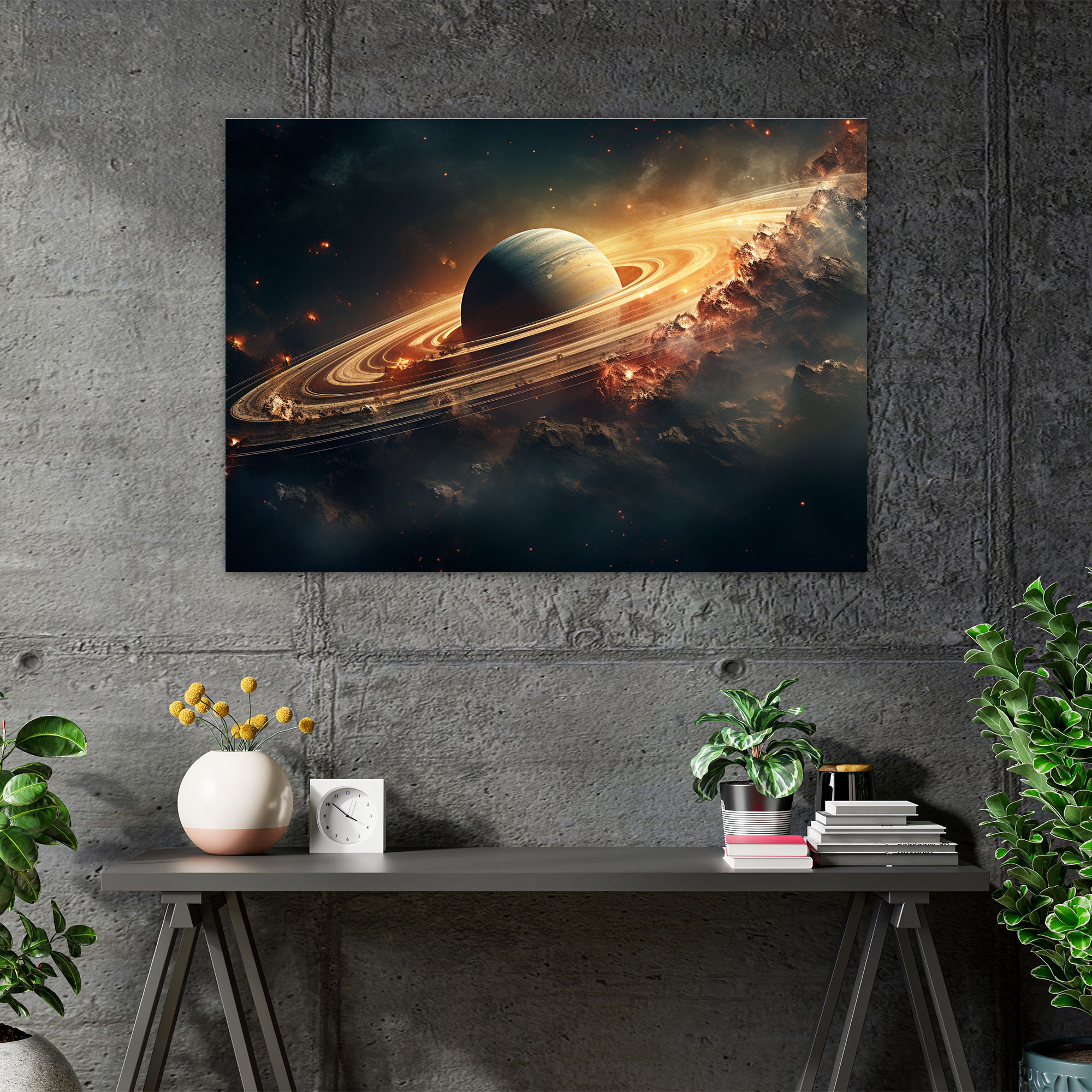 Saturn Fantasy Canvas Print - Earth, Home Decor, Intricate Details, Merging Reality And Fantasy