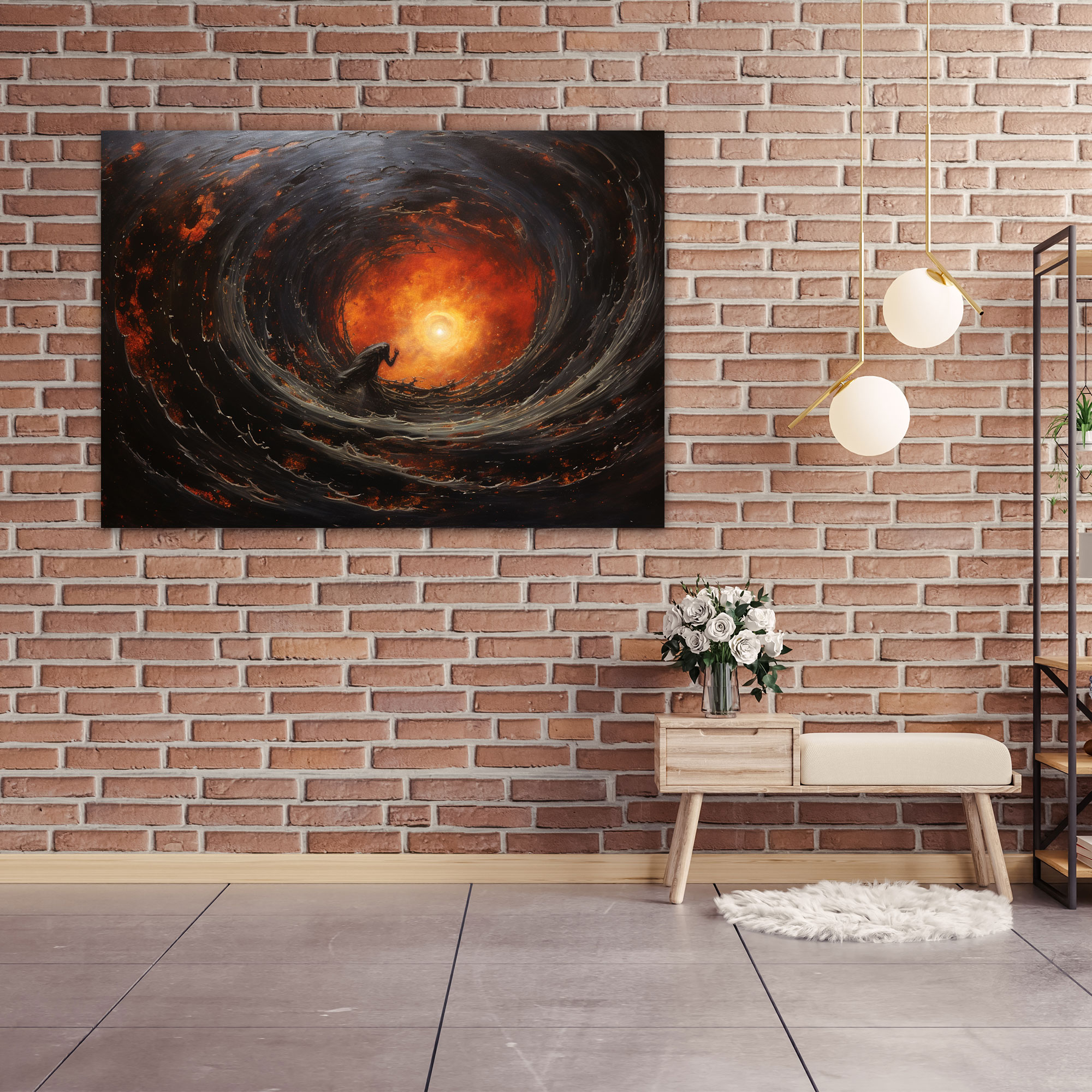 Powerful Black Hole Wall Art - Earth, Realistic Oil Painting, Massive Black Hole Sucking In Celestial Objects, Canvas Print