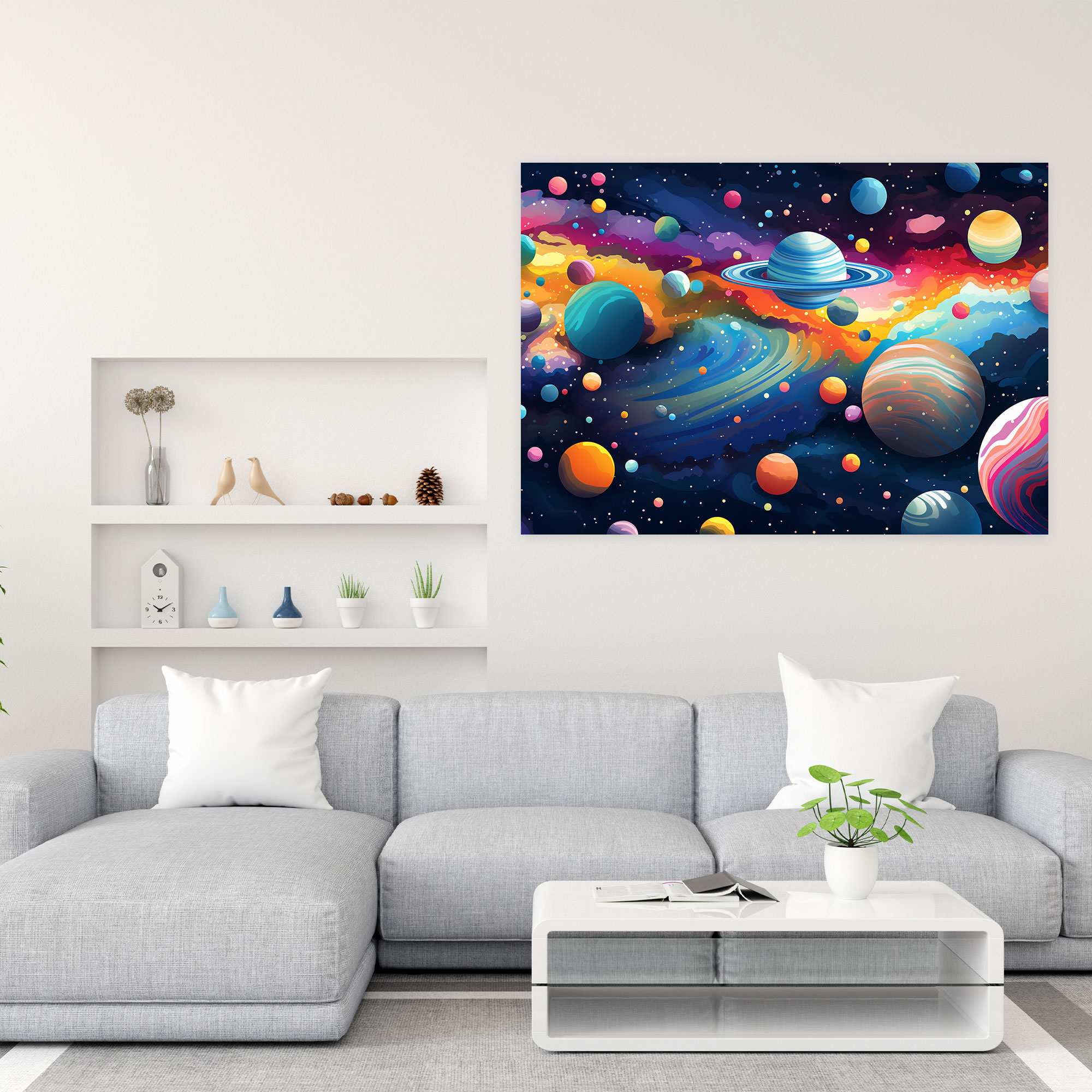 Gezegenler Pop Sanat Kanvas Tablo - Dünya Duvar Dekorasyonu Renkli Gezegenler