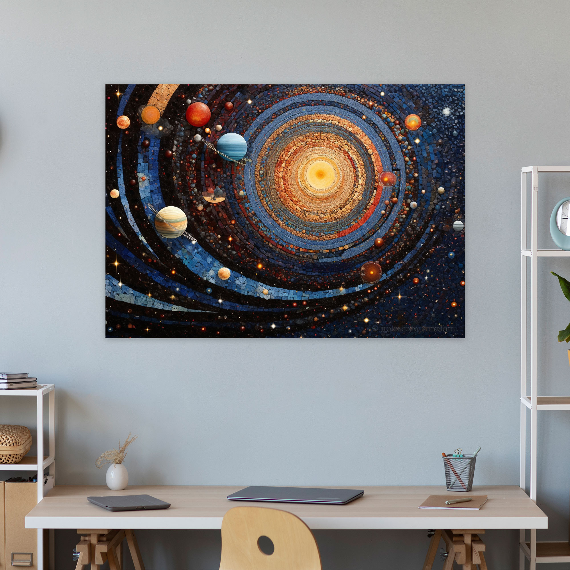 Cosmic Mosaic Planets Canvas Print - Earth, Bold Statement, Mosaic Art, Visually Stunning